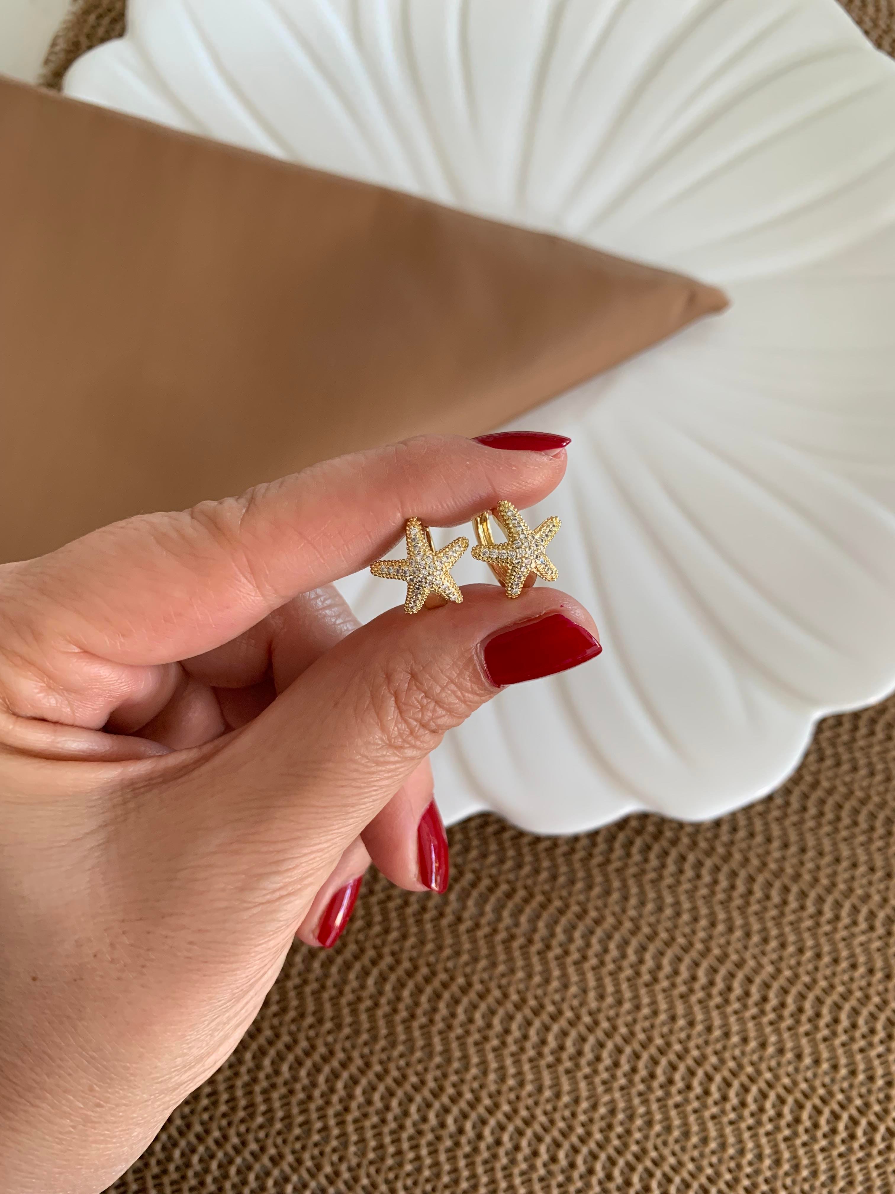 Vip Gold Zirkon Taşlı Deniz Yıldız Mini Halka Küpe
