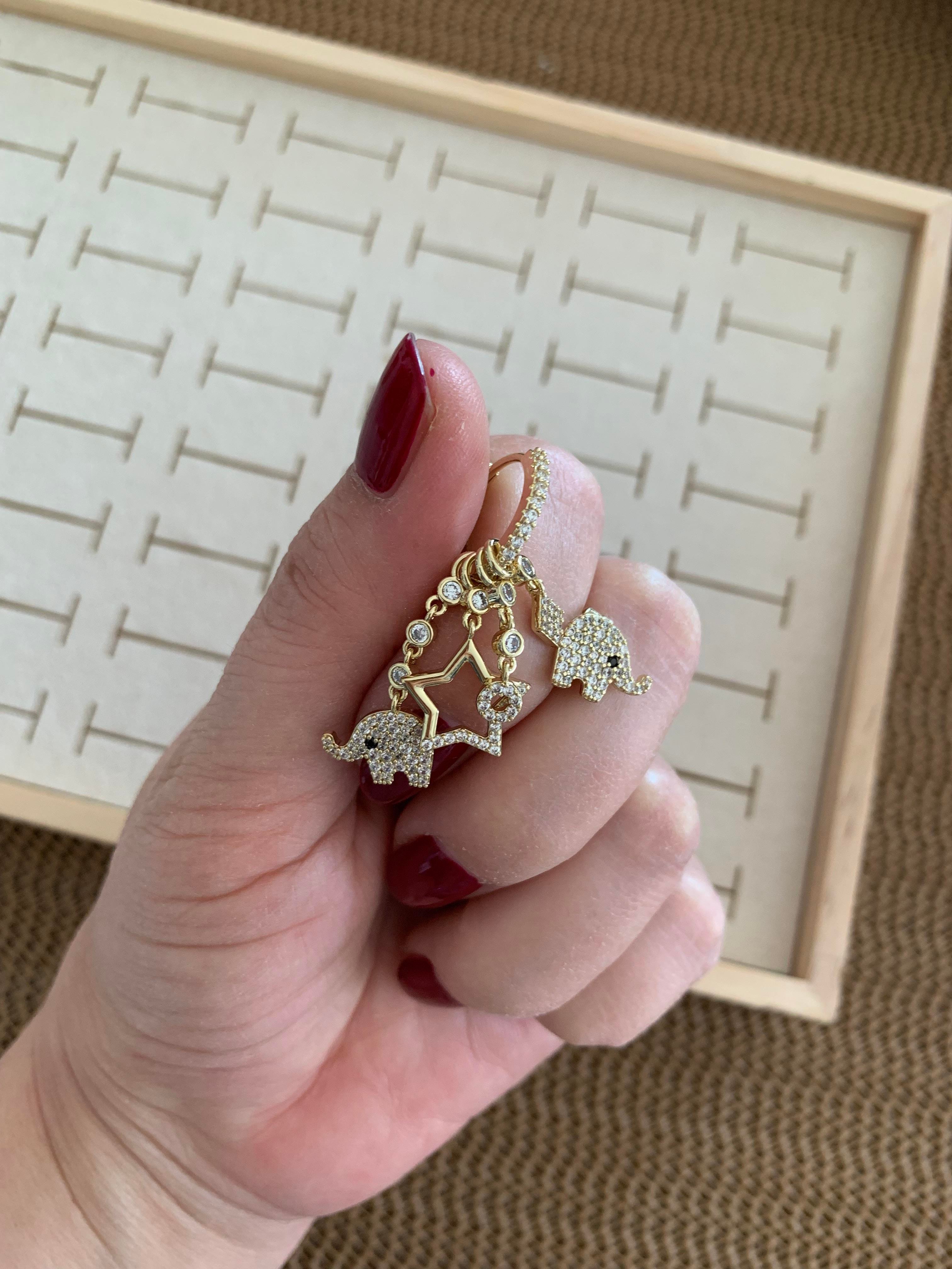 Vip Gold Zirkon Taşlı Fil Charm Tasarım Küpe