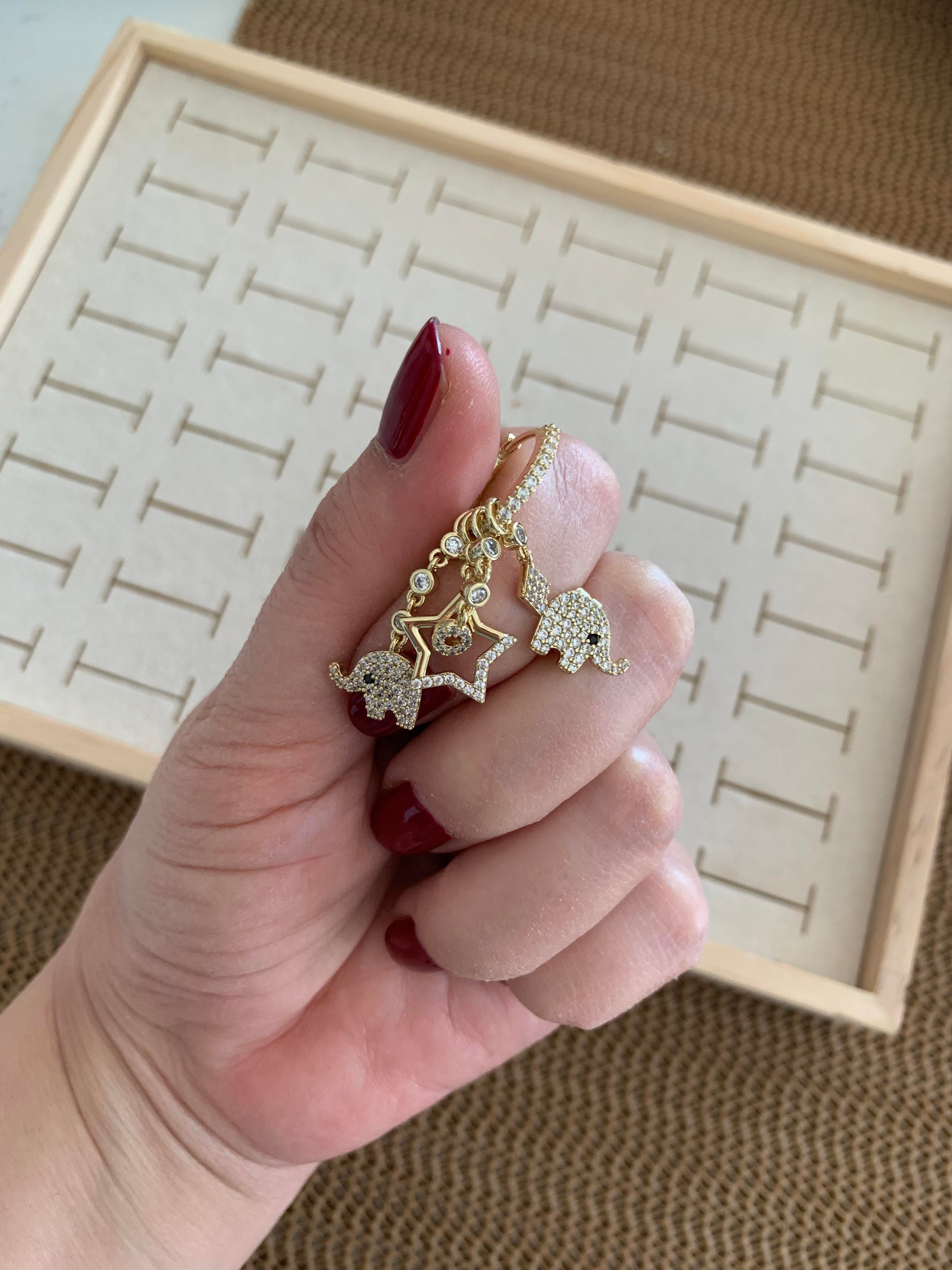 Vip Gold Zirkon Taşlı Fil Charm Tasarım Küpe