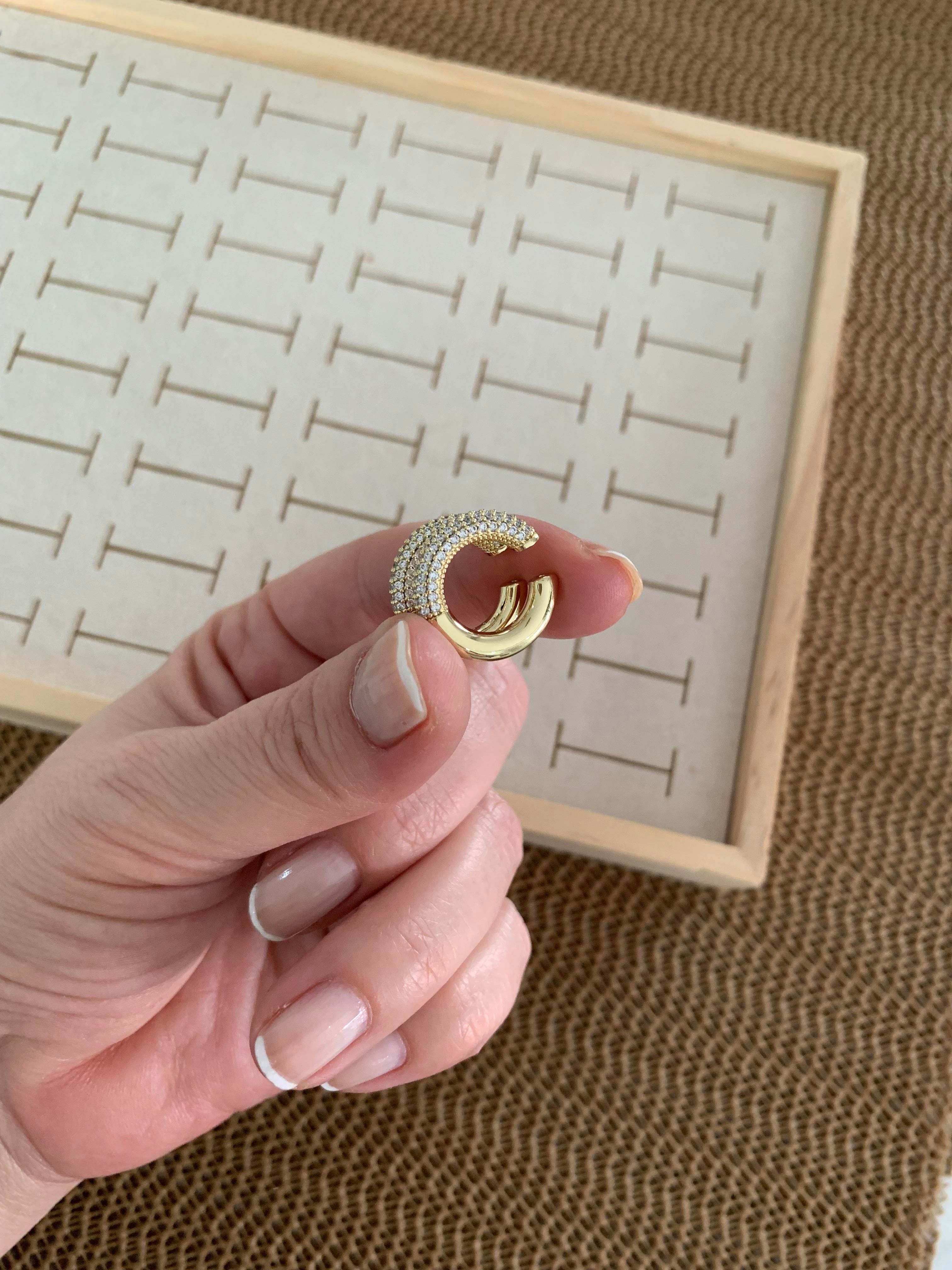 Vip Gold Zirkon Taşlı Halka Kıkırdak Küpe