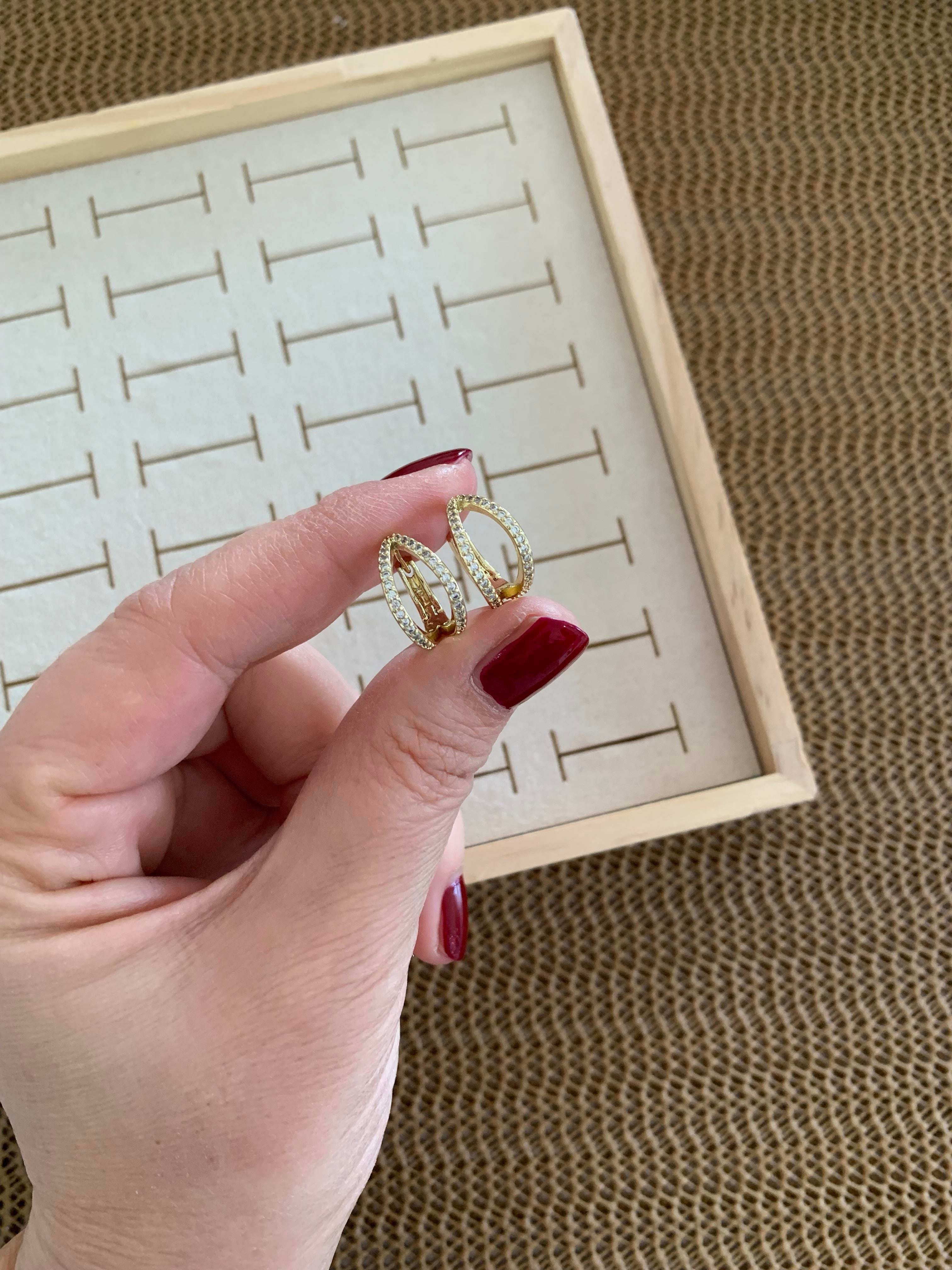 Vip Gold Zirkon Taşlı İki Sıra Büyük Halka Küpe