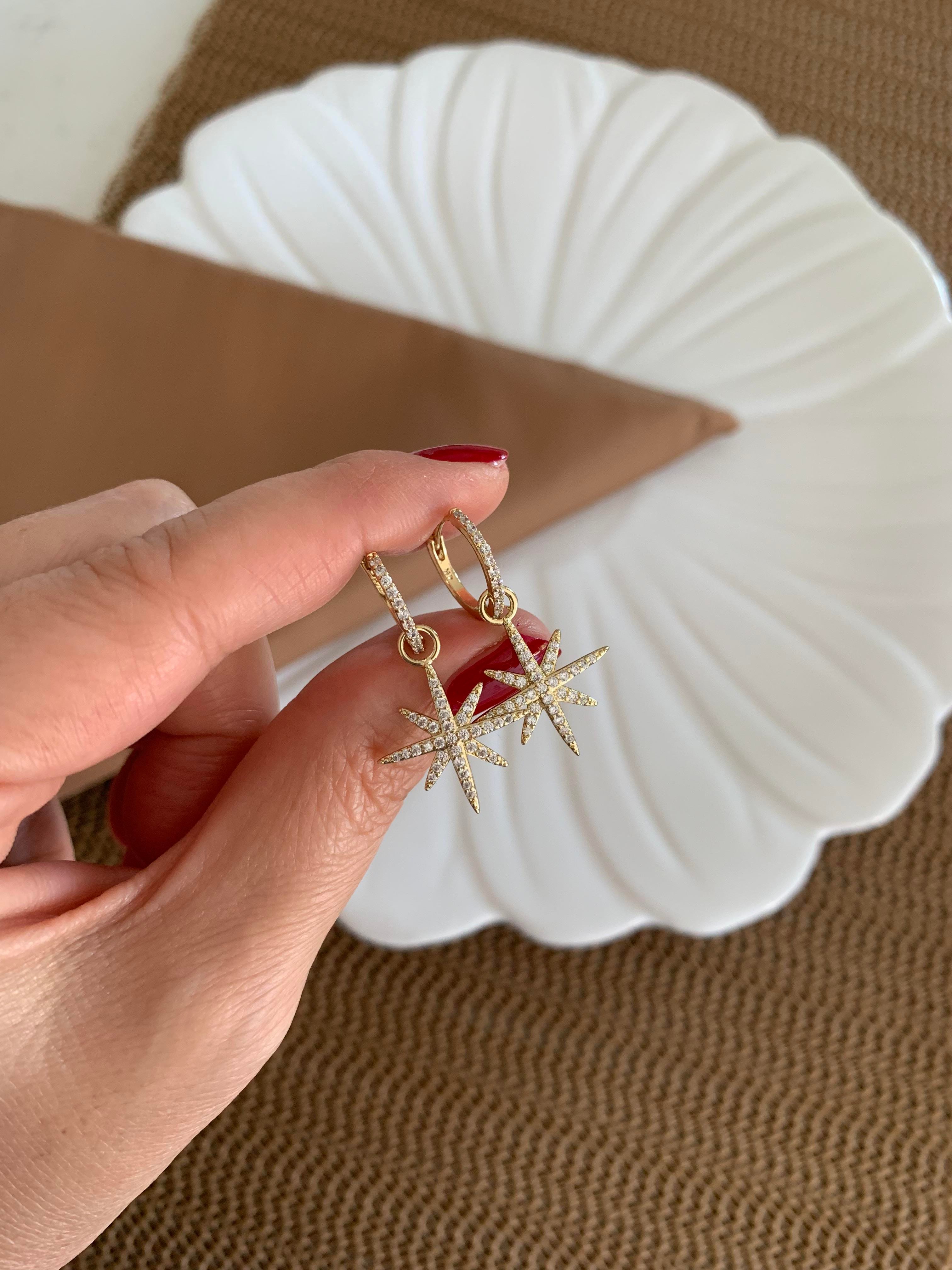 Vip Gold Zirkon Taşlı Kutup Yıldız Halka Küpe