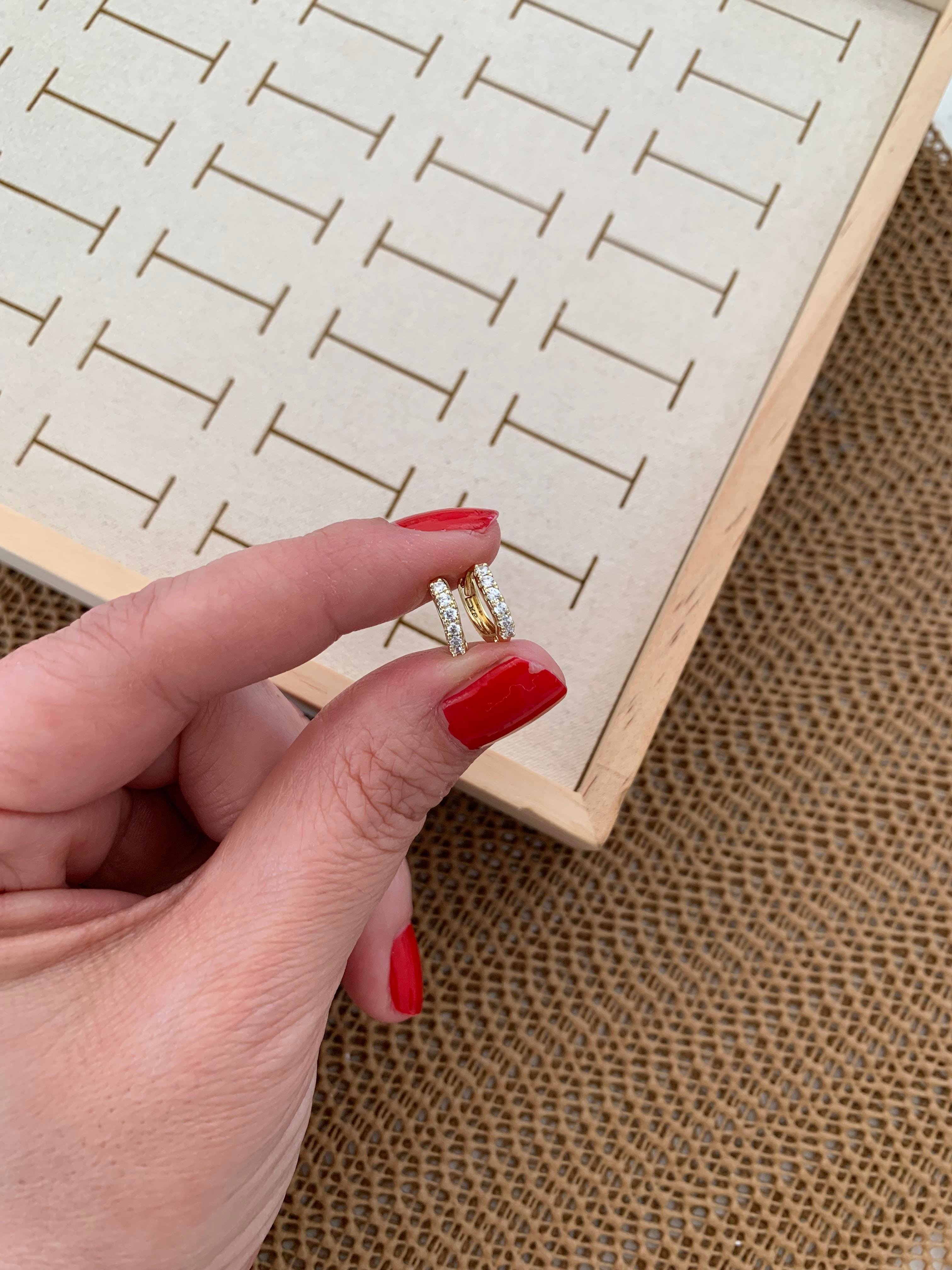 Vip Gold Zirkon Taşlı Mini Halka Küpe