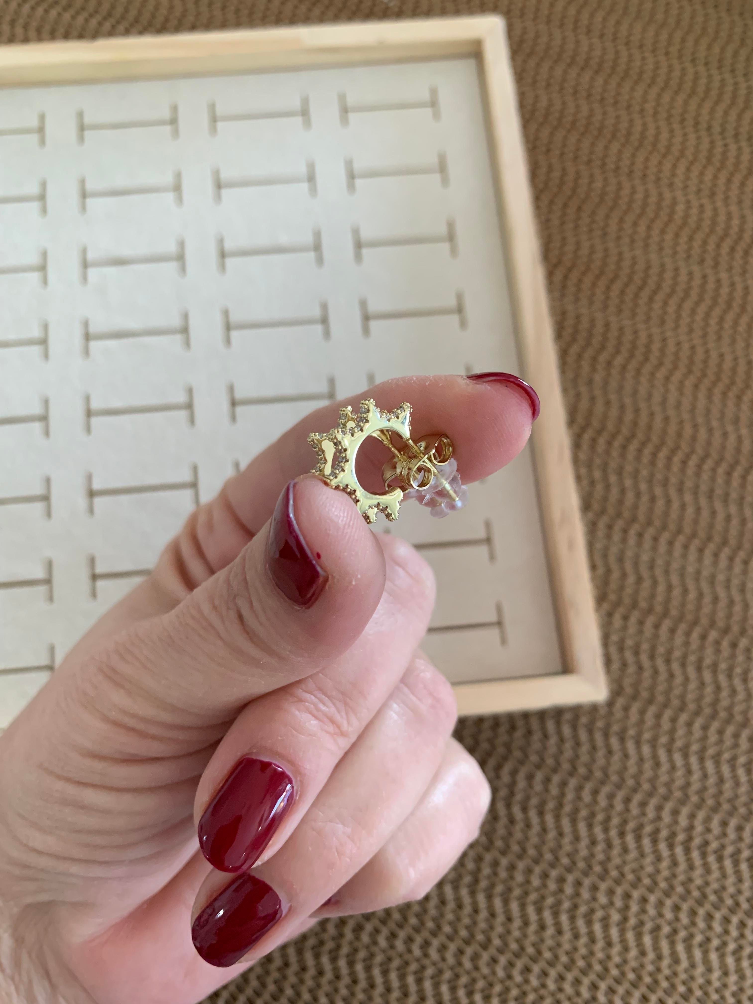 Vip Gold Zirkon Taşlı Mini Yıldız Ay Küpe
