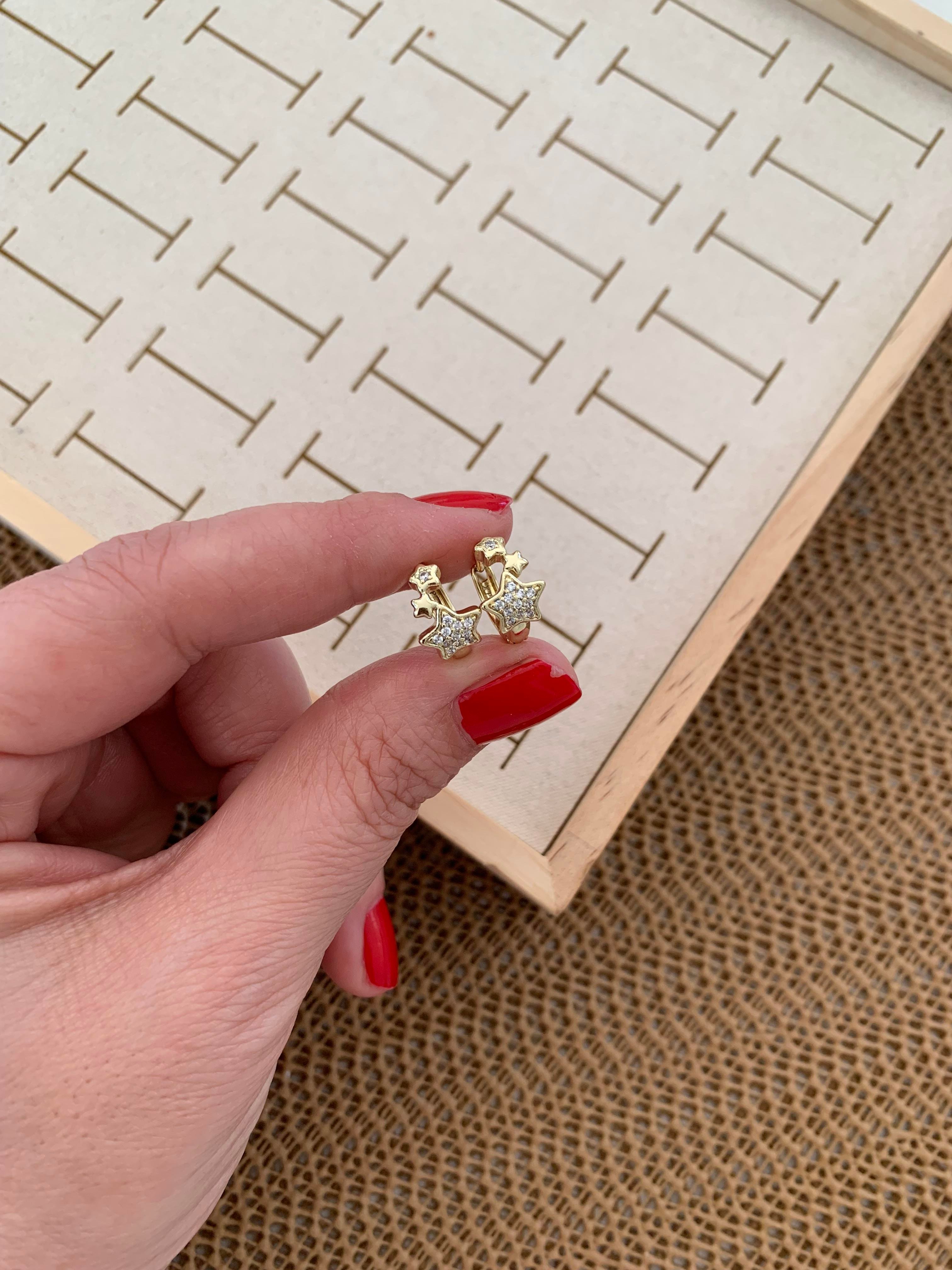 Vip Gold Zirkon Taşlı Mini Yıldız Halka Küpe