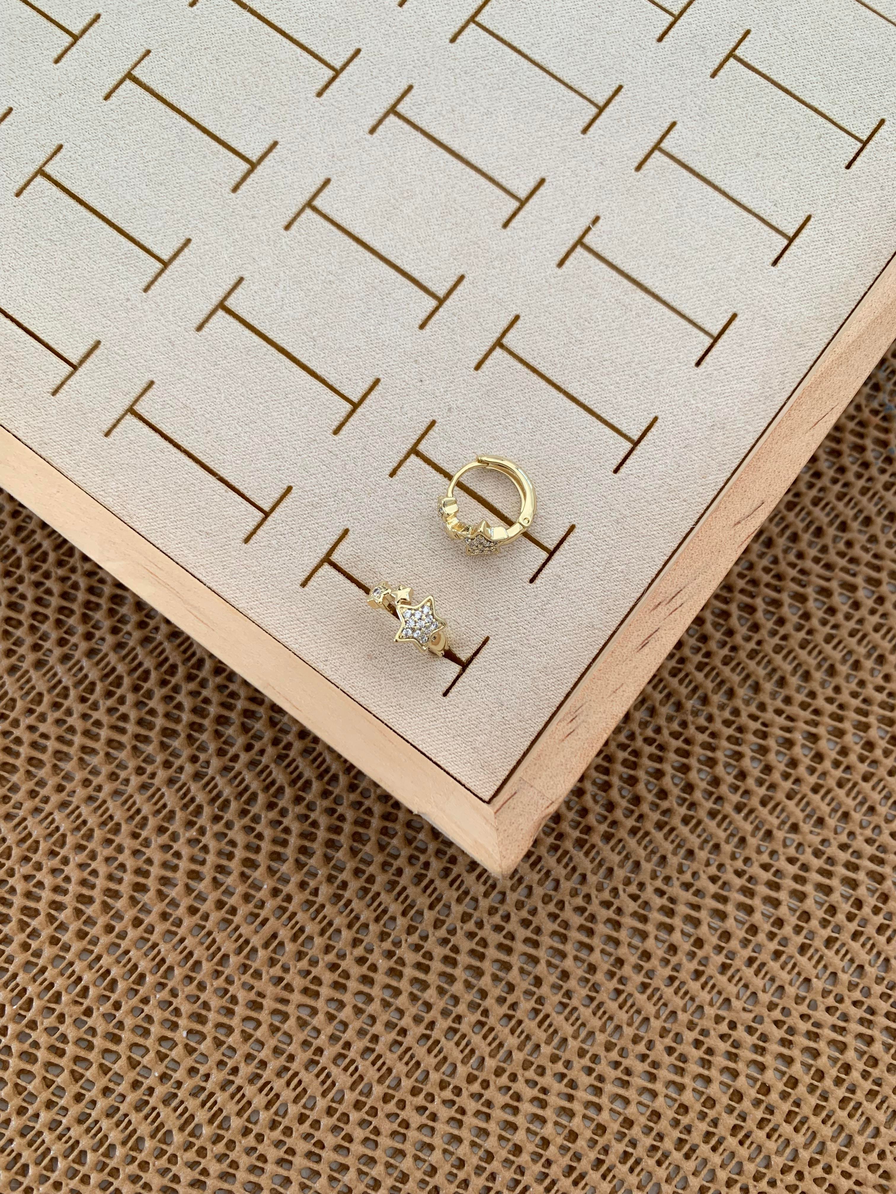 Vip Gold Zirkon Taşlı Mini Yıldız Halka Küpe