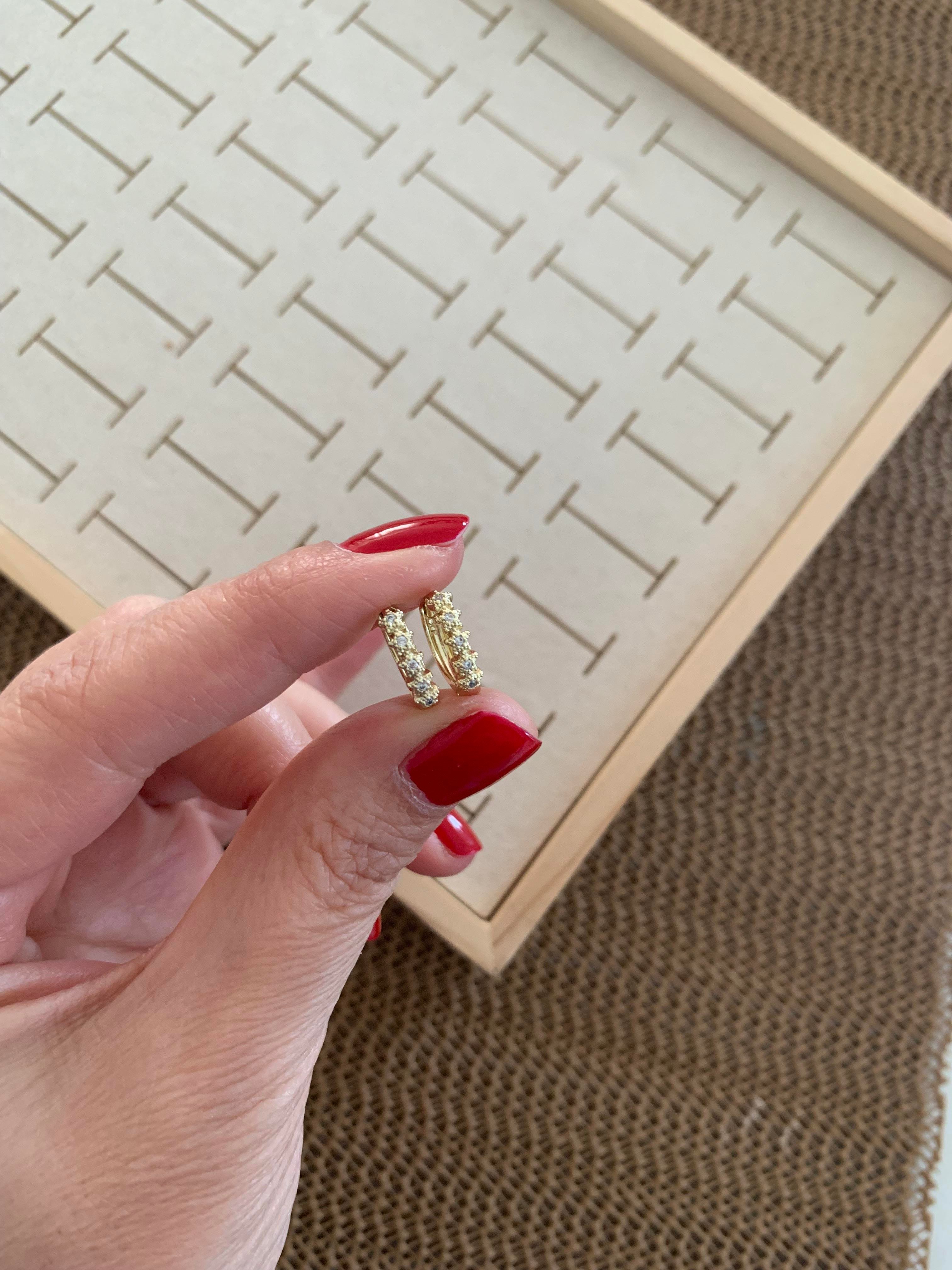 Vip Gold Zirkon Taşlı Mini Yıldız Sıralı Halka Küpe