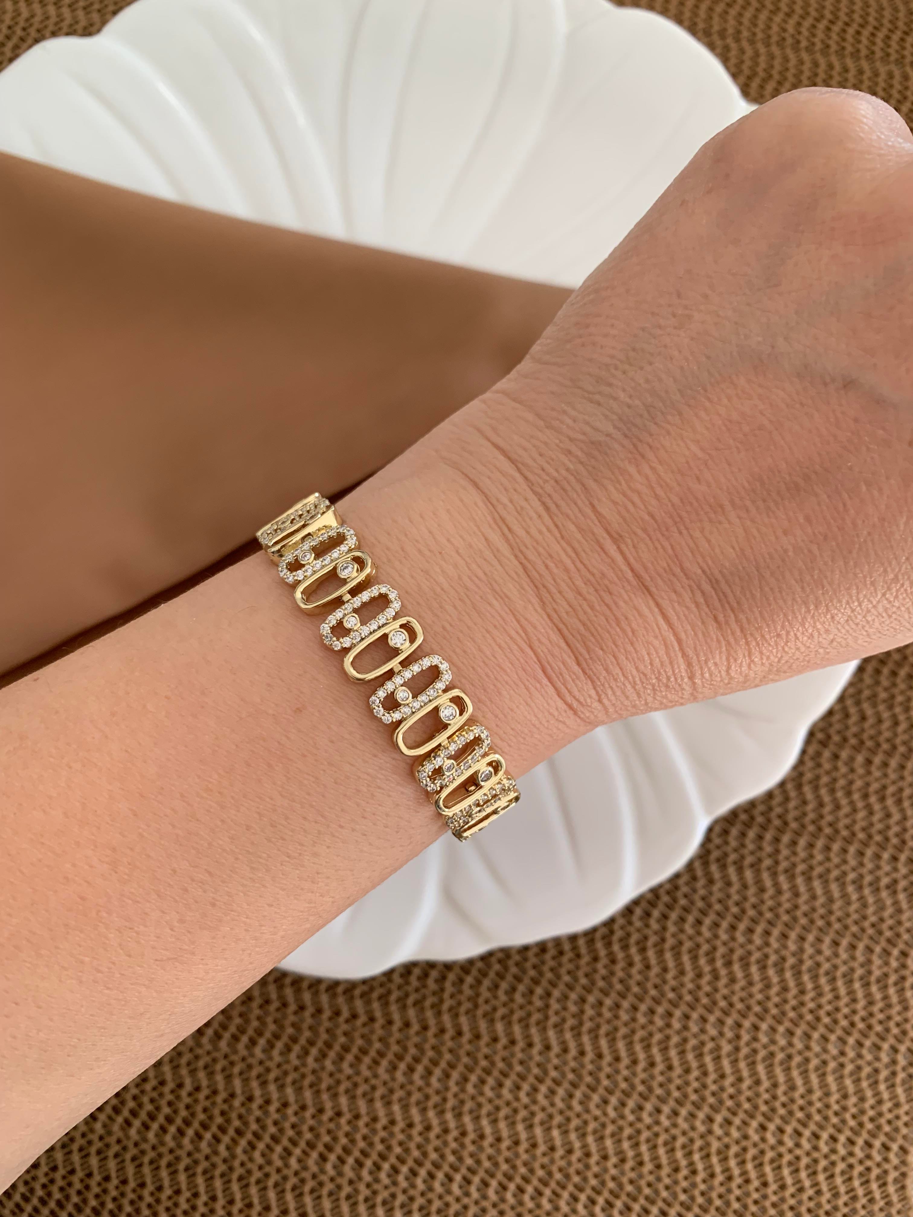 Vip Gold Zirkon Taşlı Oval Petek Sıralı Bileklik