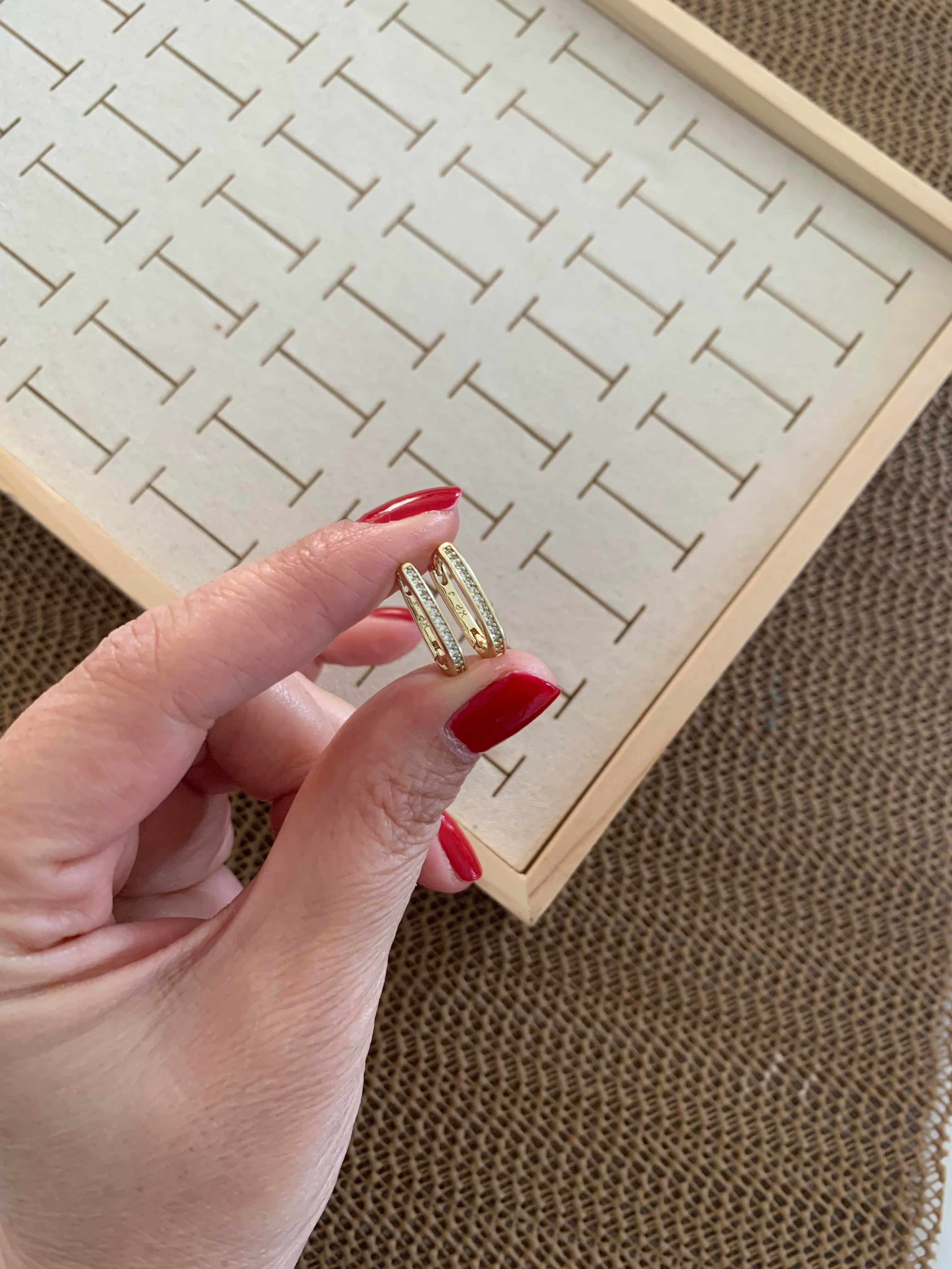 Vip Gold Zirkon Taşlı Oval U Küpe
