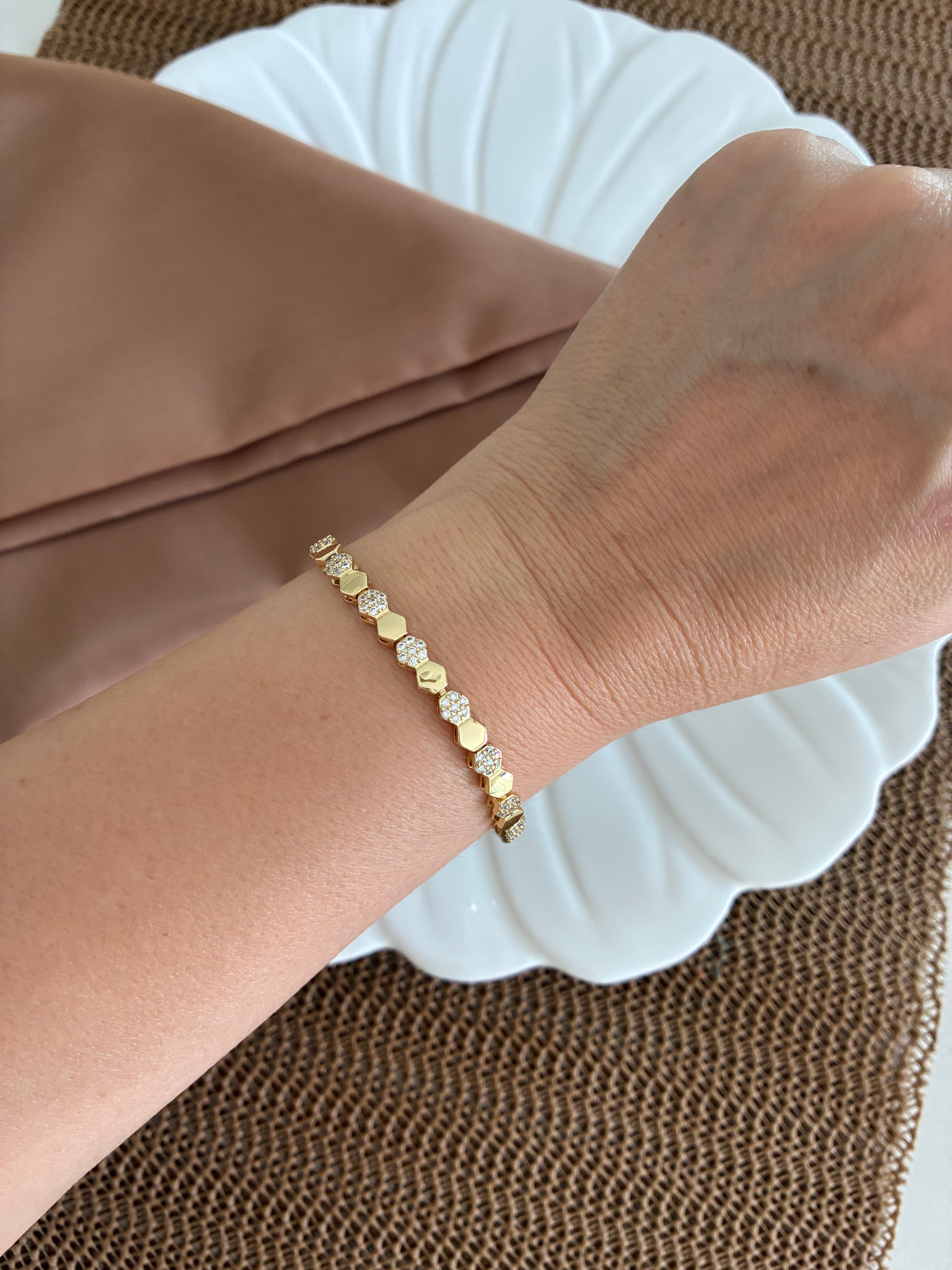 Vip Gold Zirkon Taşlı Petek Sıralı Bileklik