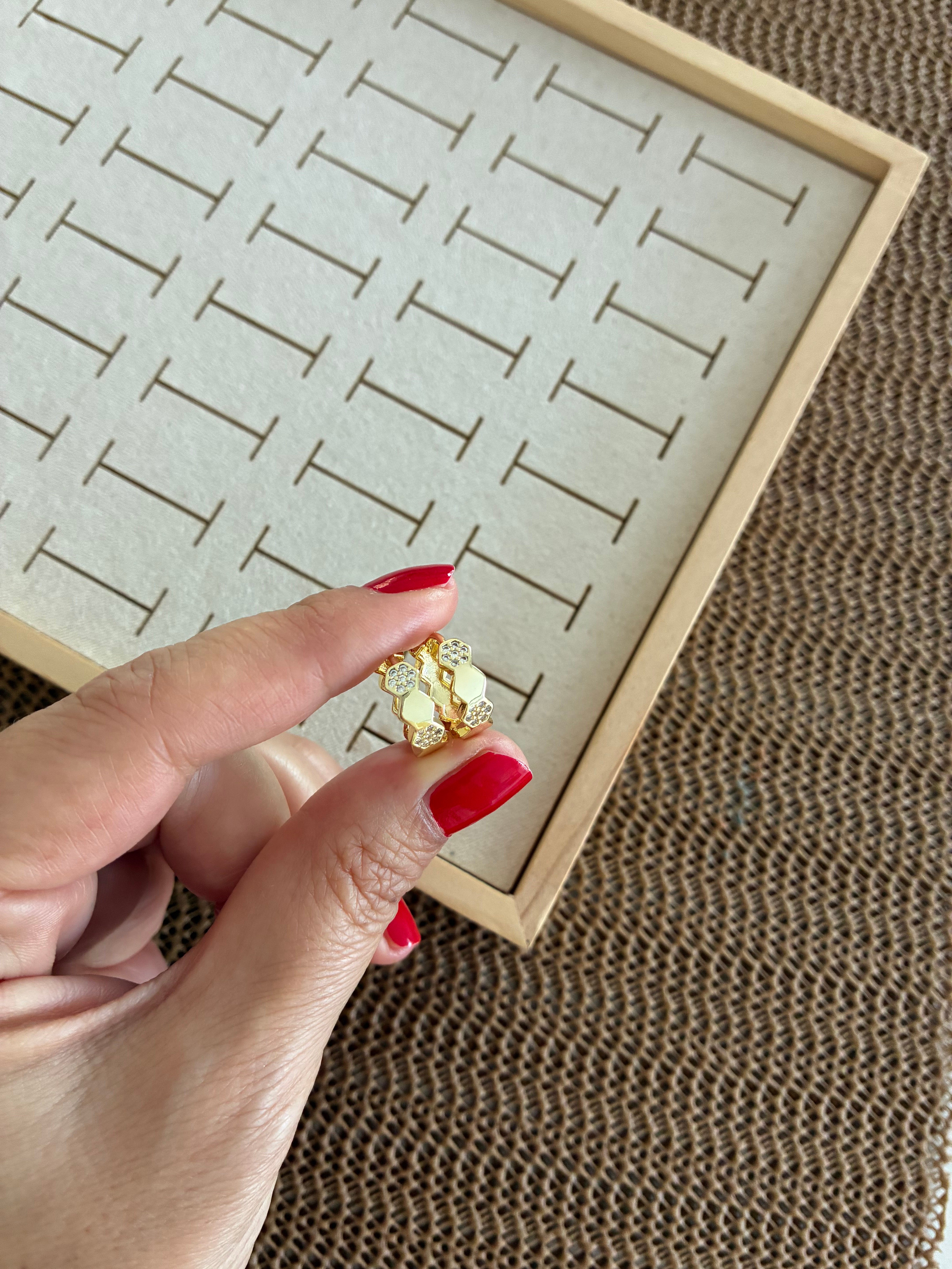 Vip Gold Zirkon Taşlı Petekli Halka Küpe