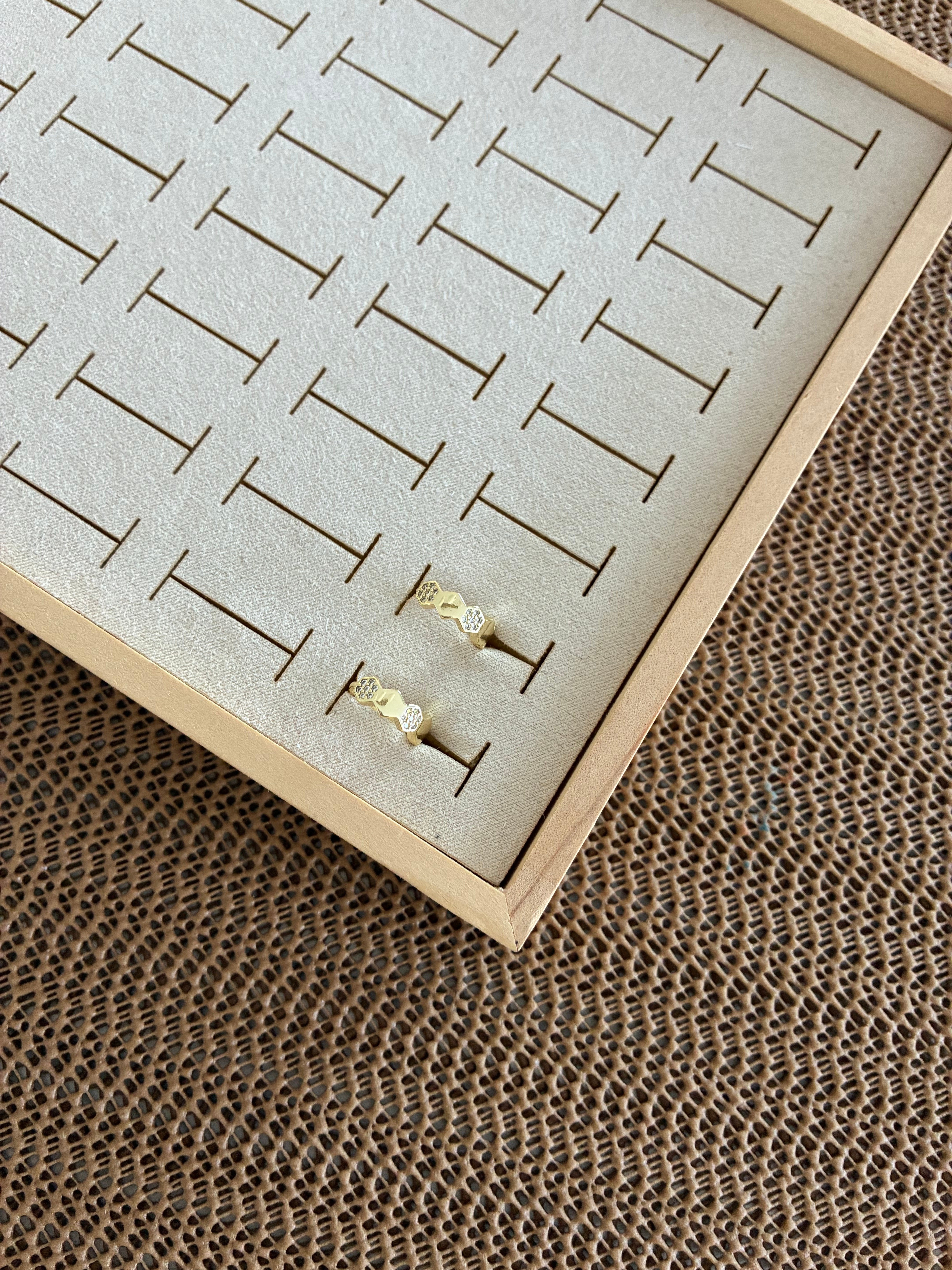 Vip Gold Zirkon Taşlı Petekli Halka Küpe
