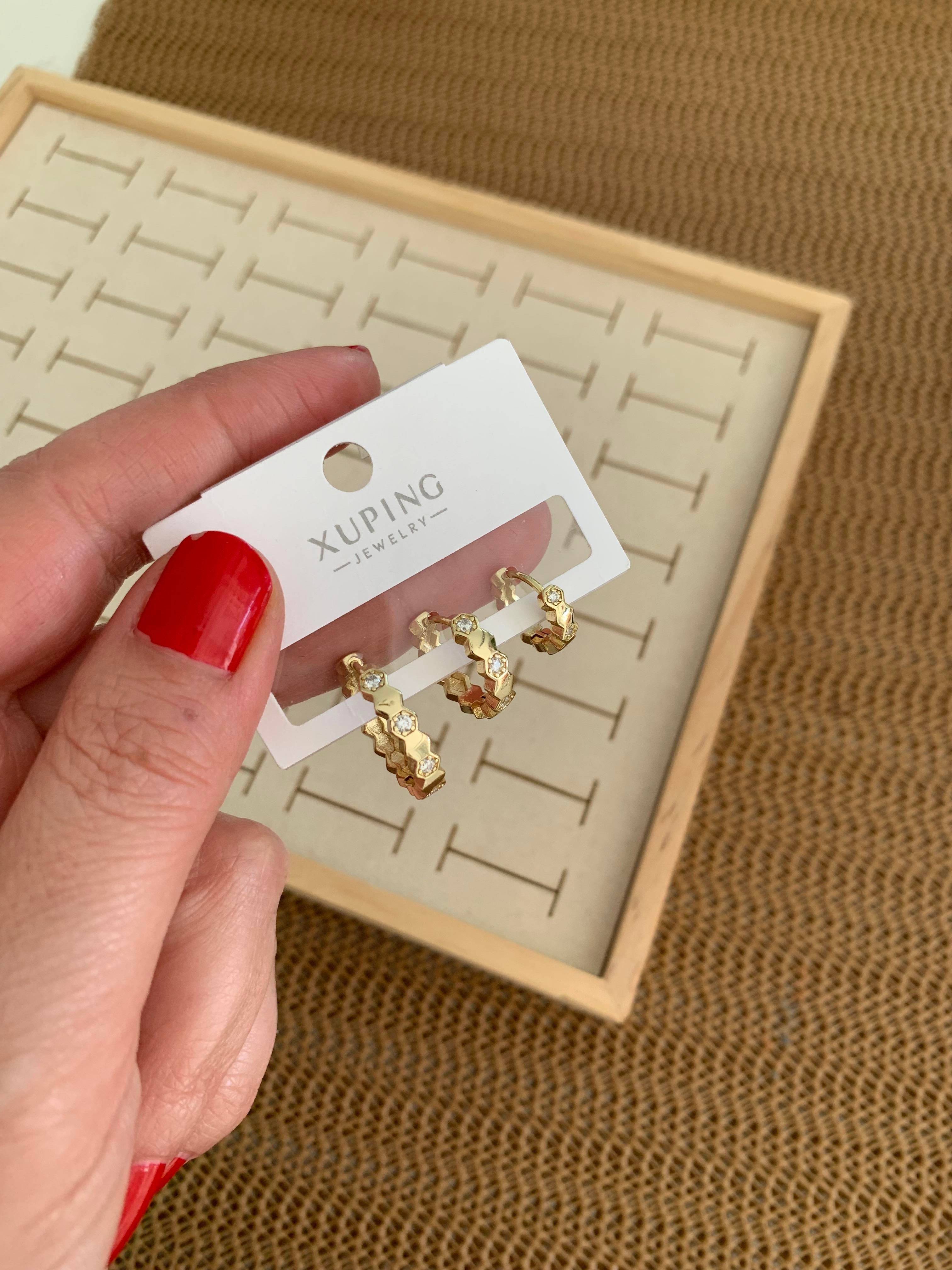 Vip Gold Zirkon Taşlı Plaka Üçlü Set Halka Küpe