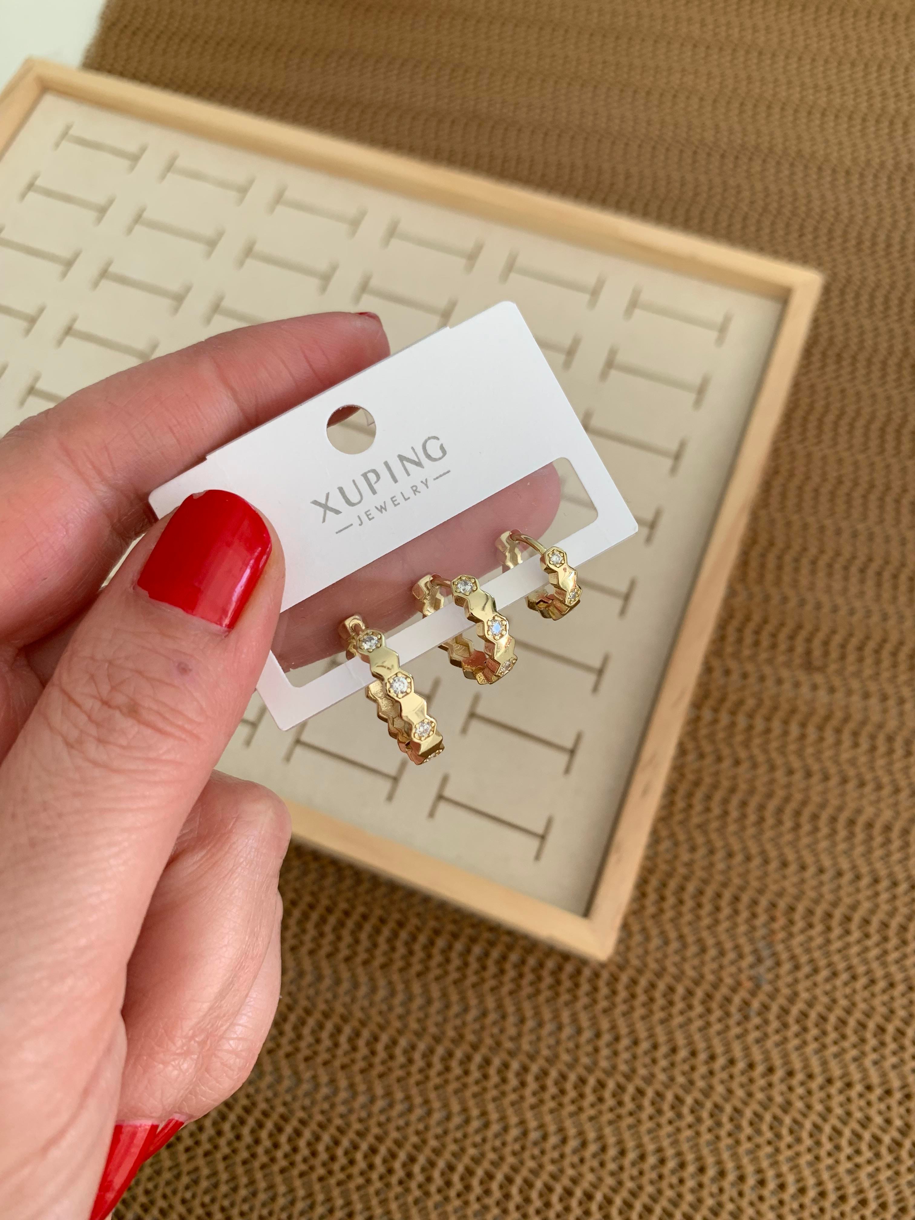 Vip Gold Zirkon Taşlı Plaka Üçlü Set Halka Küpe