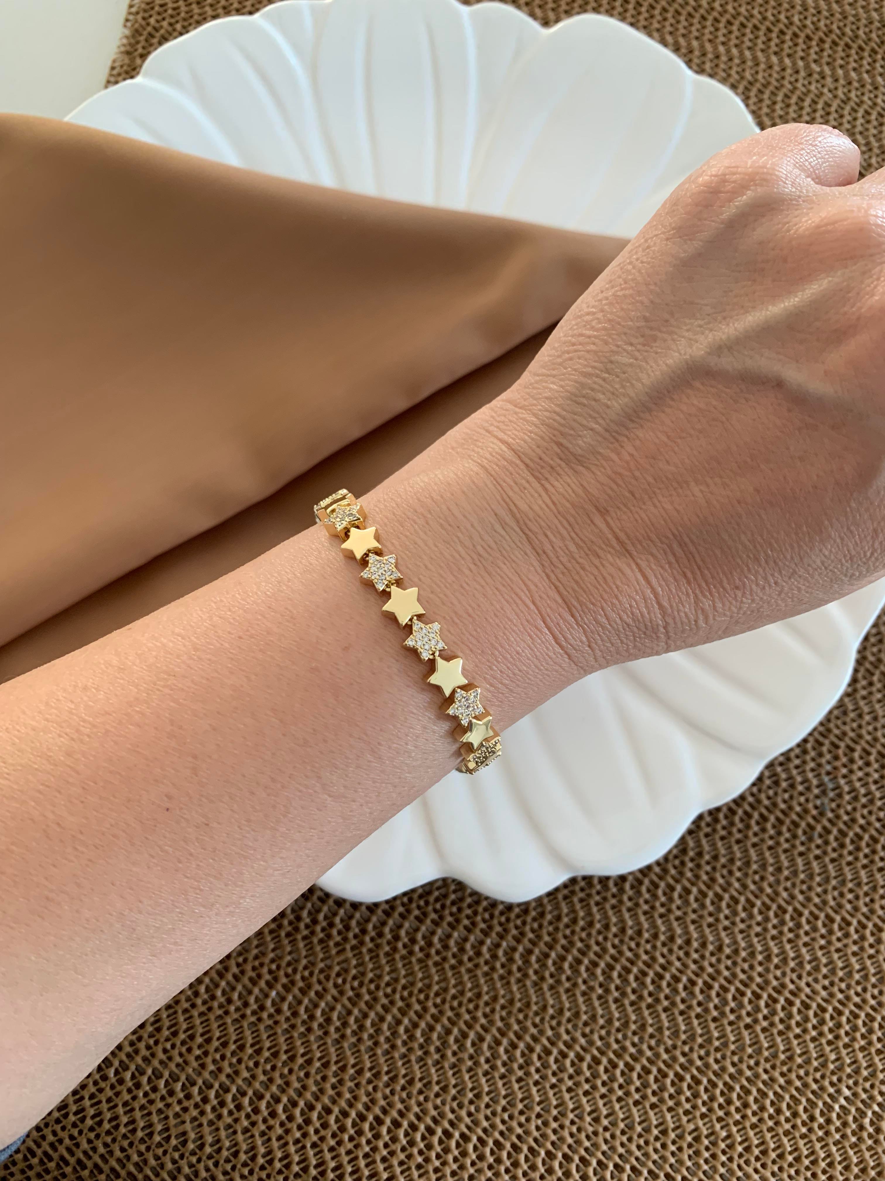 Vip Gold Zirkon Taşlı Plaka Yıldız Bileklik