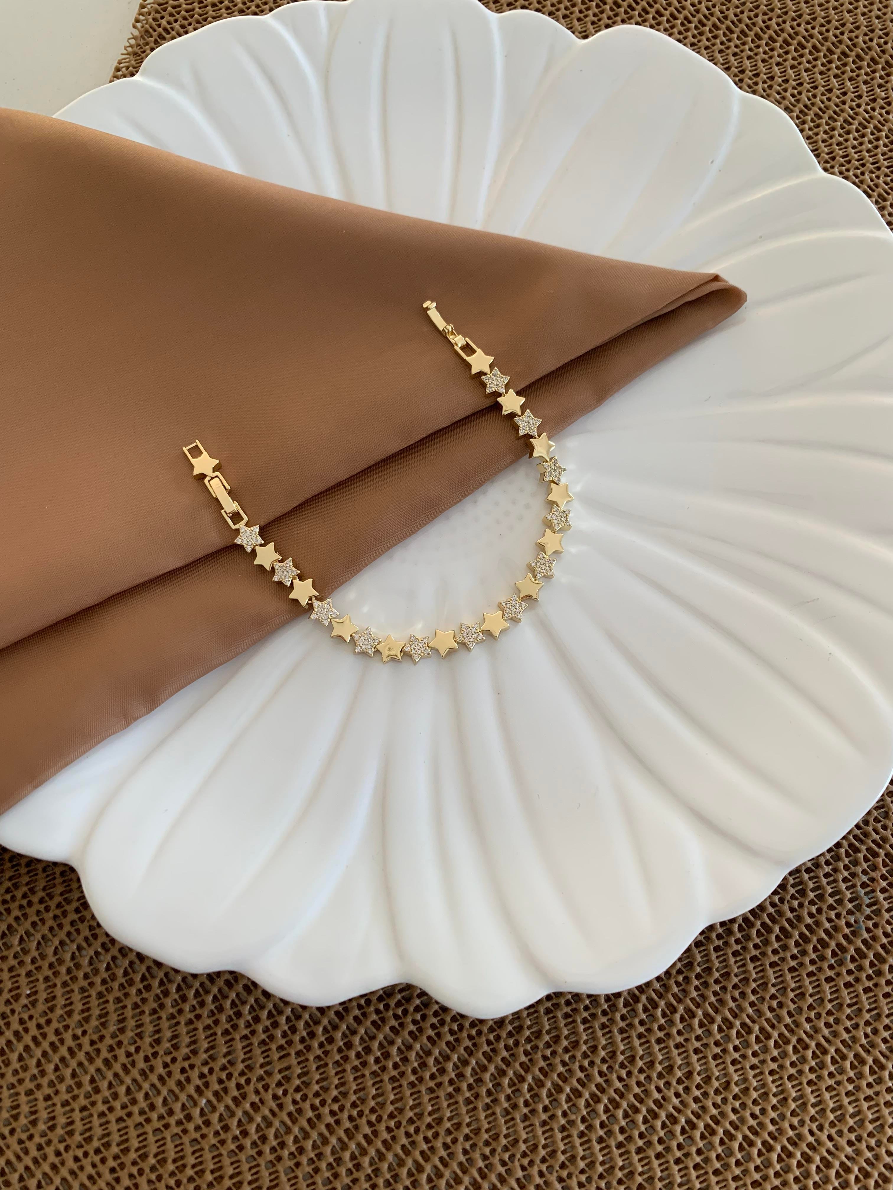 Vip Gold Zirkon Taşlı Plaka Yıldız Bileklik