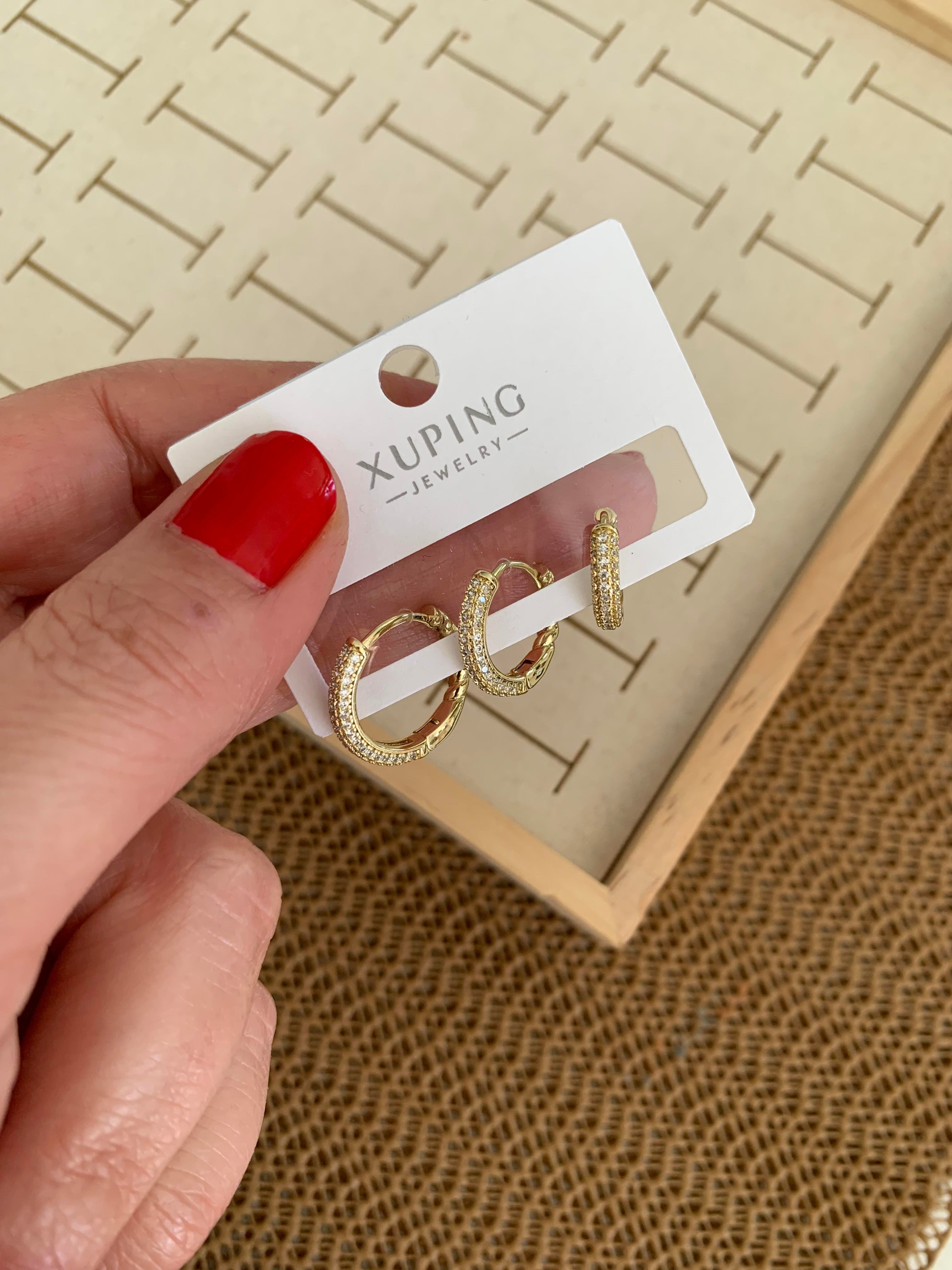 Vip Gold Zirkon Taşlı Tasarım Üçlü Set Halka Küpe