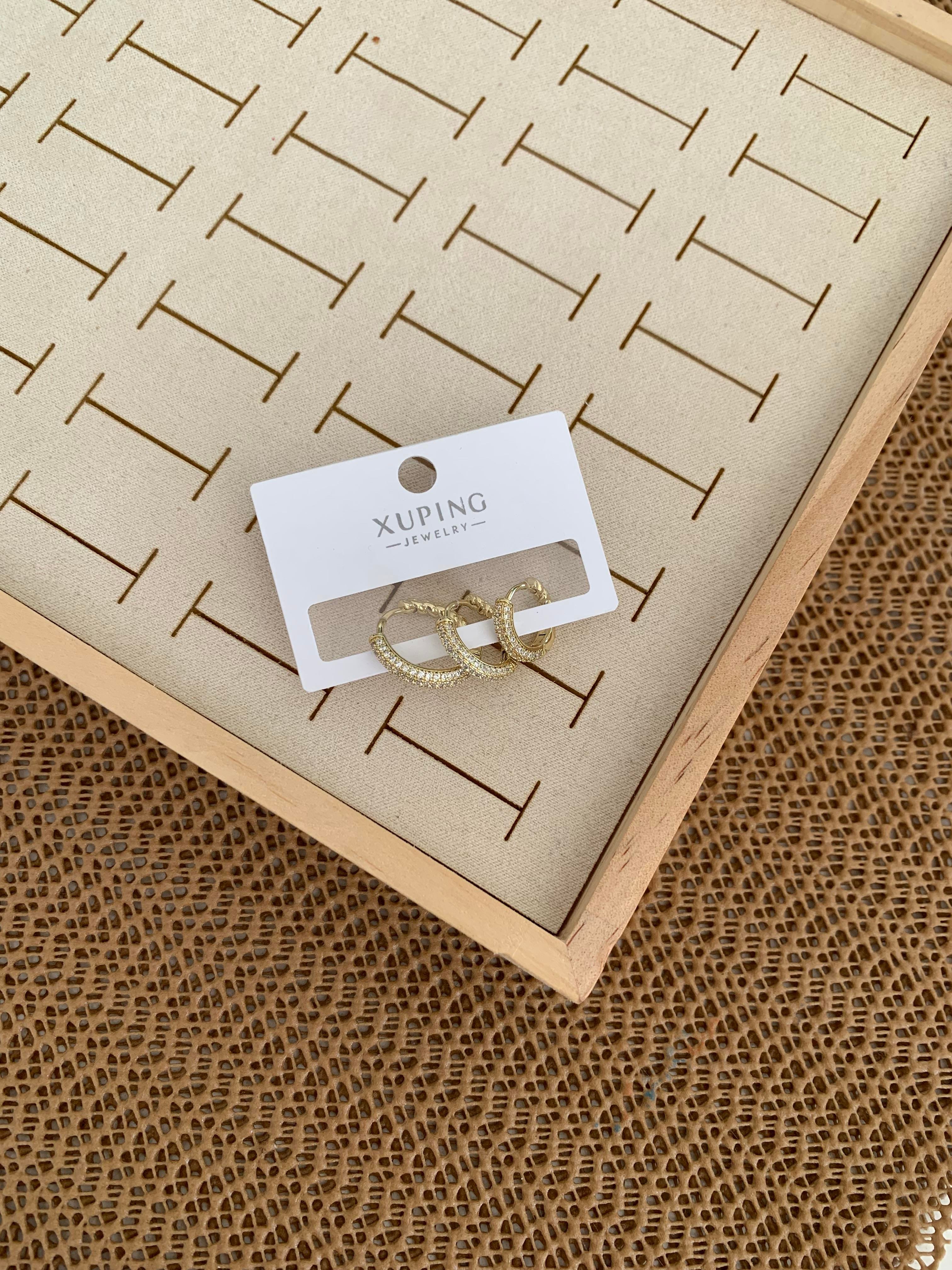 Vip Gold Zirkon Taşlı Tasarım Üçlü Set Halka Küpe