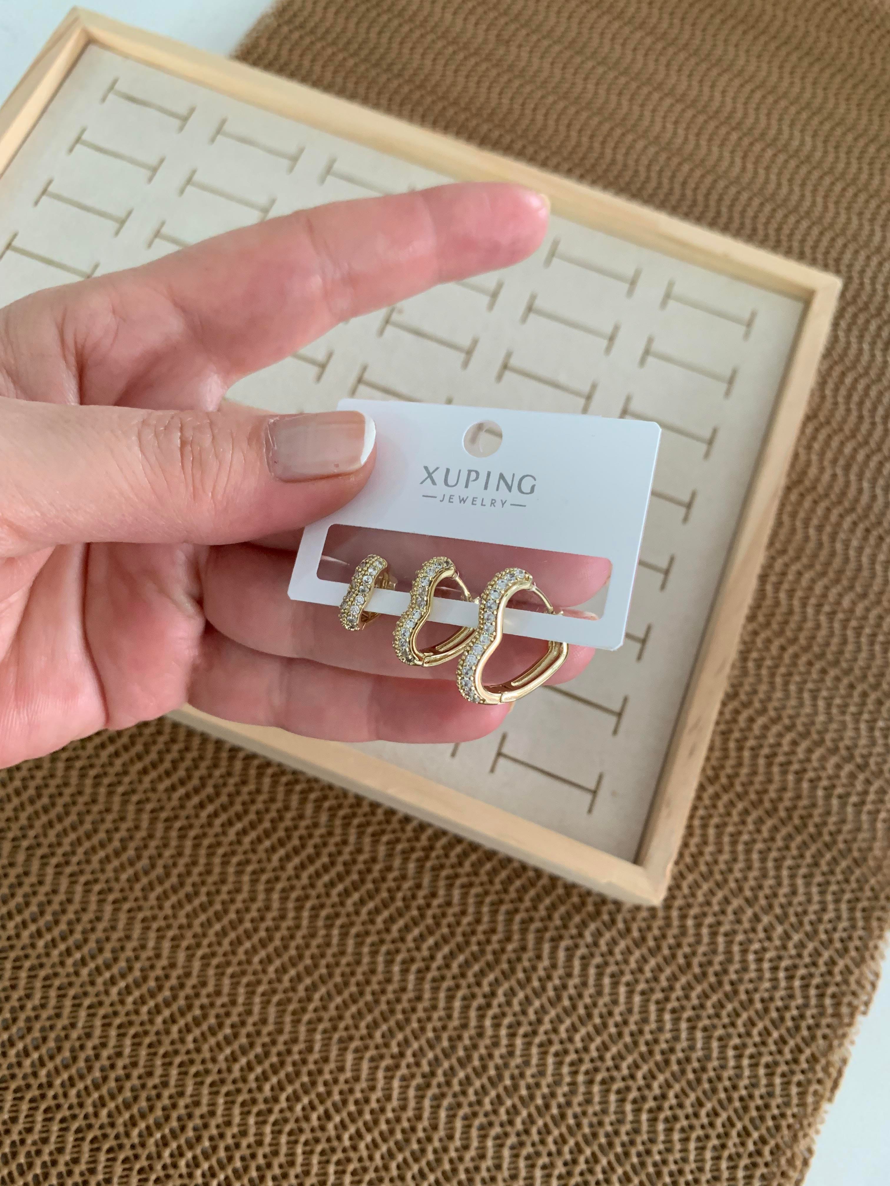 Vip Gold Zirkon Taşlı Üçlü Set Kalp Küpe