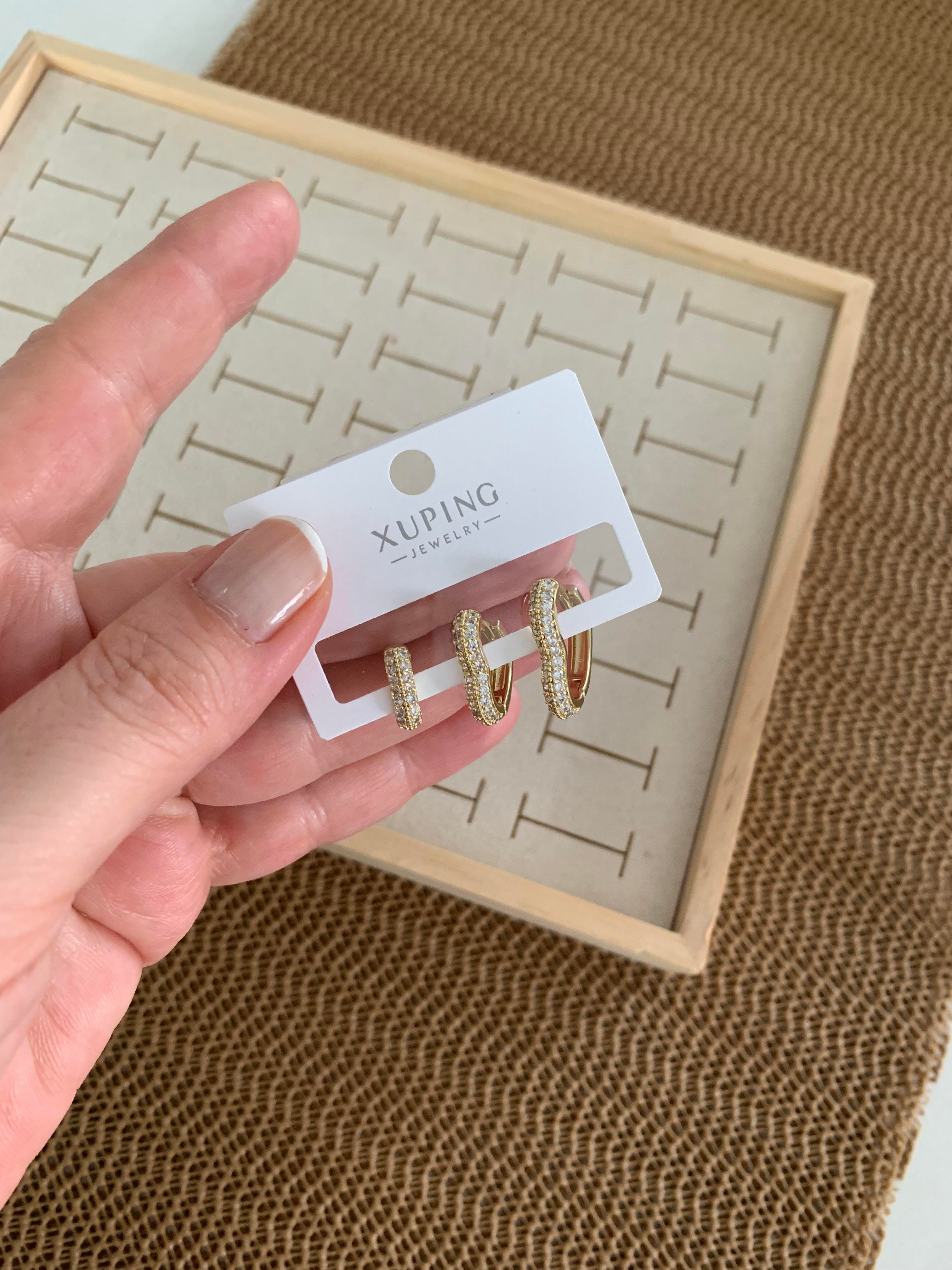 Vip Gold Zirkon Taşlı Üçlü Set Kalp Küpe