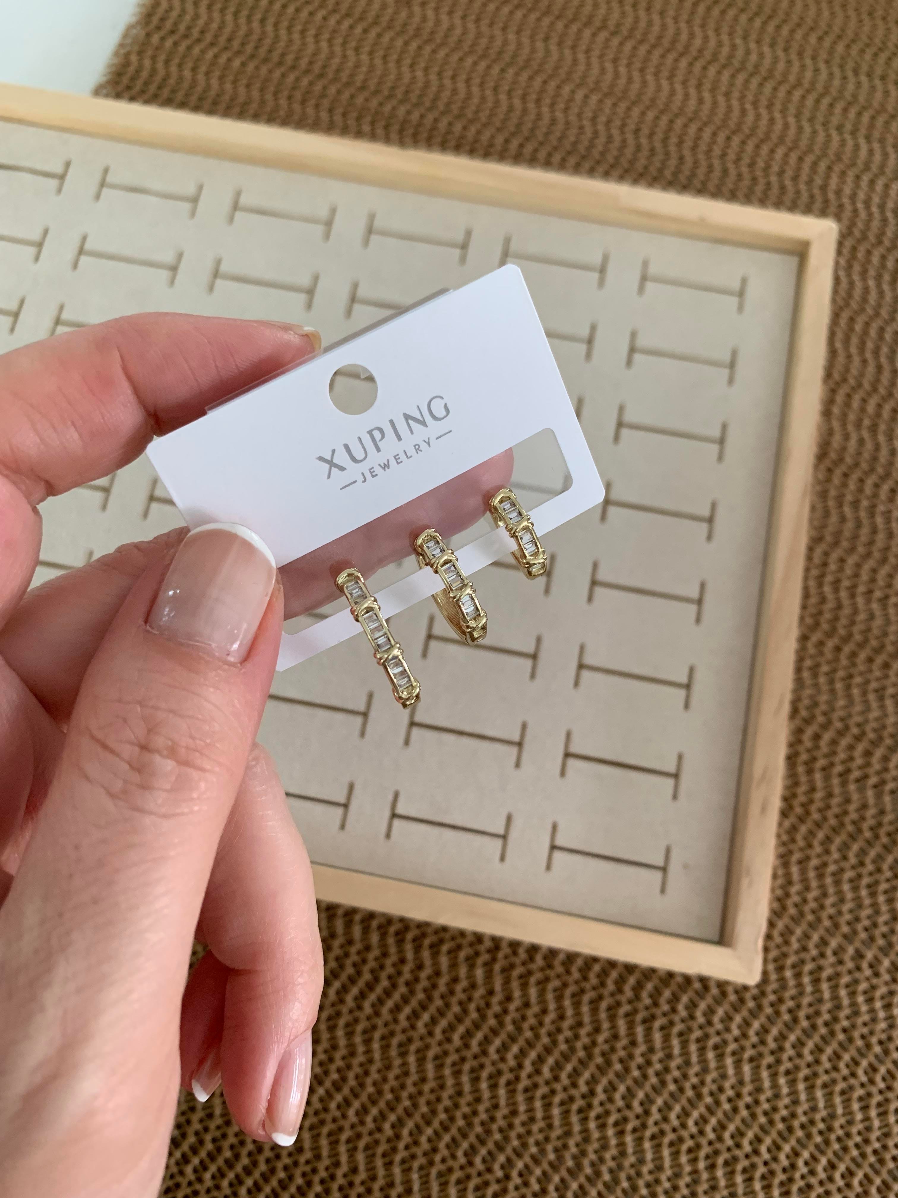 Vip Gold Zirkon Taşlı X Sıralı Üçlü Set Halka Küpe