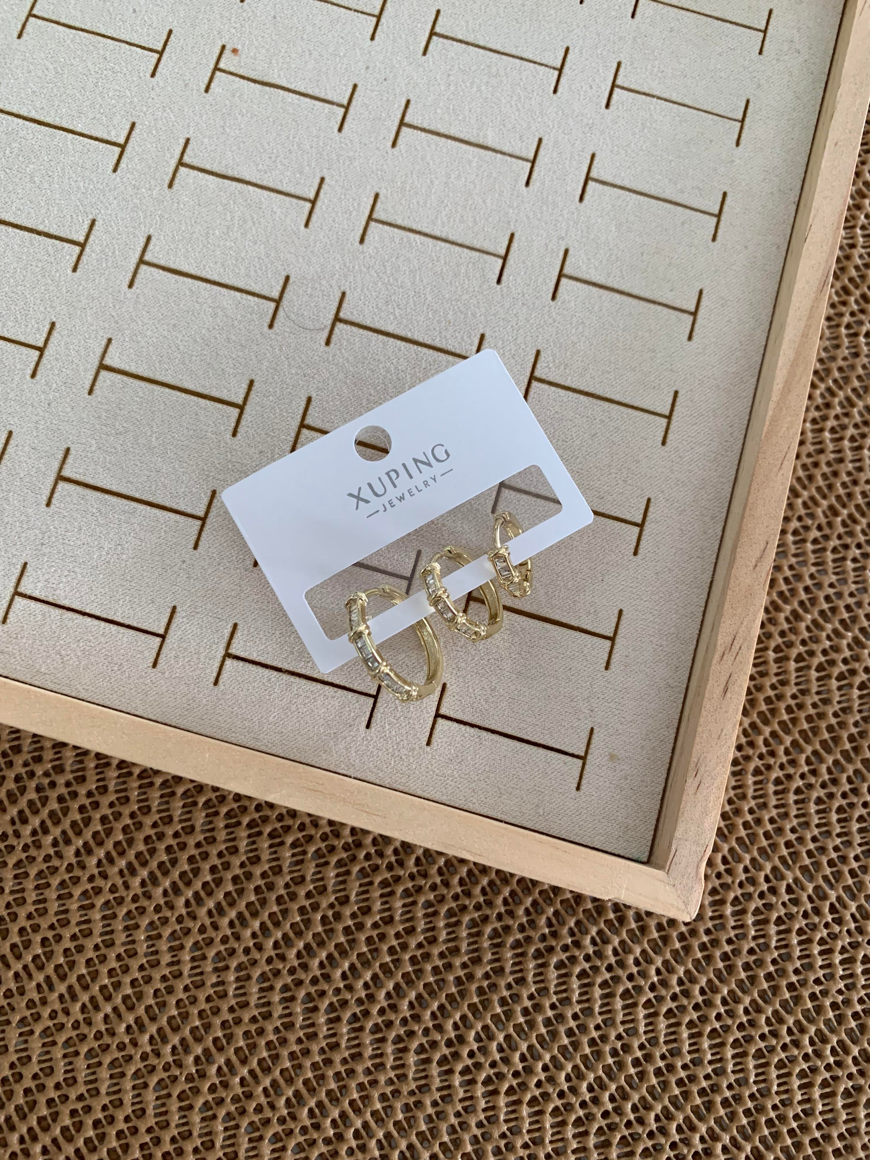 Vip Gold Zirkon Taşlı X Sıralı Üçlü Set Halka Küpe