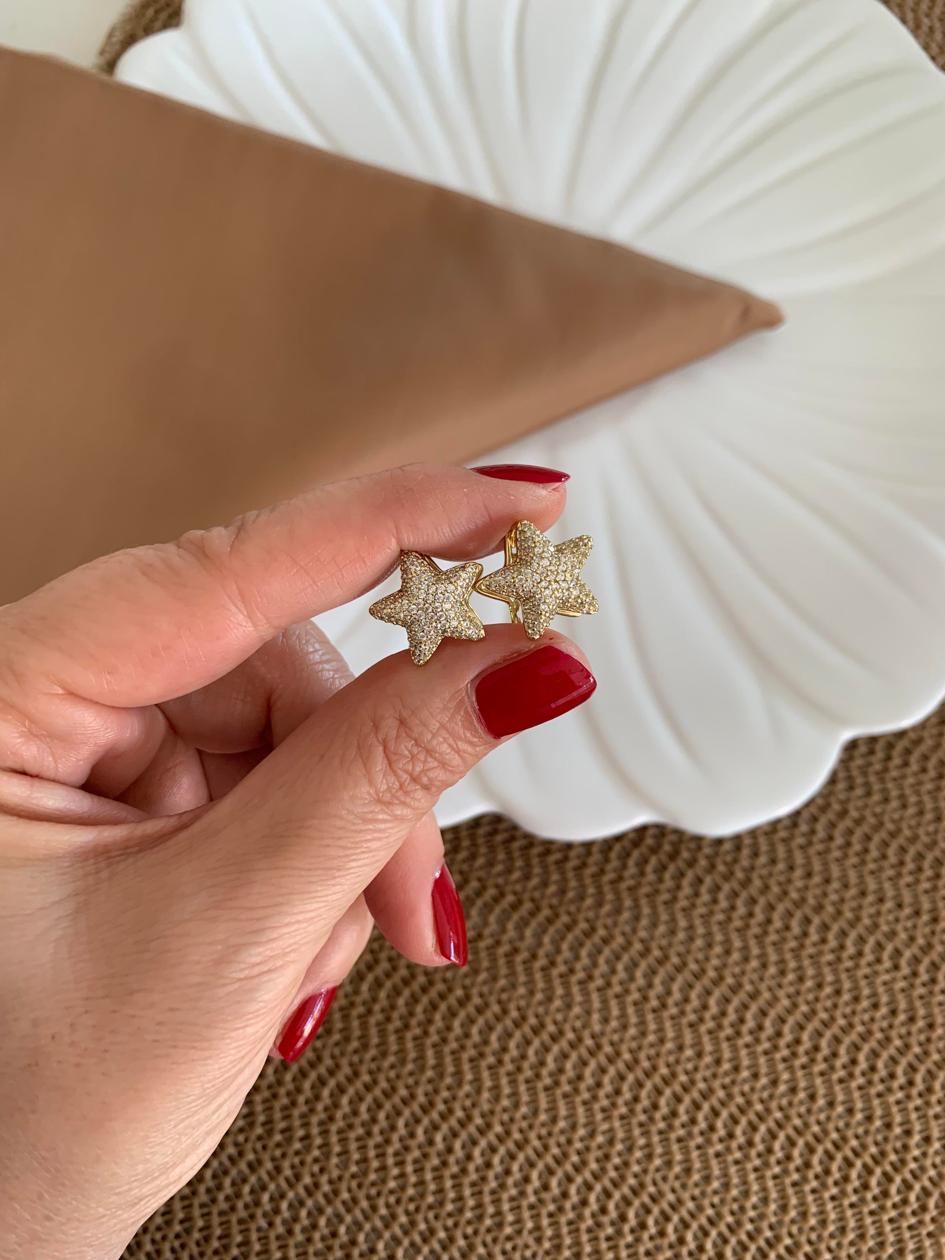 Vip Gold Zirkon Taşlı Yıldız Küpe