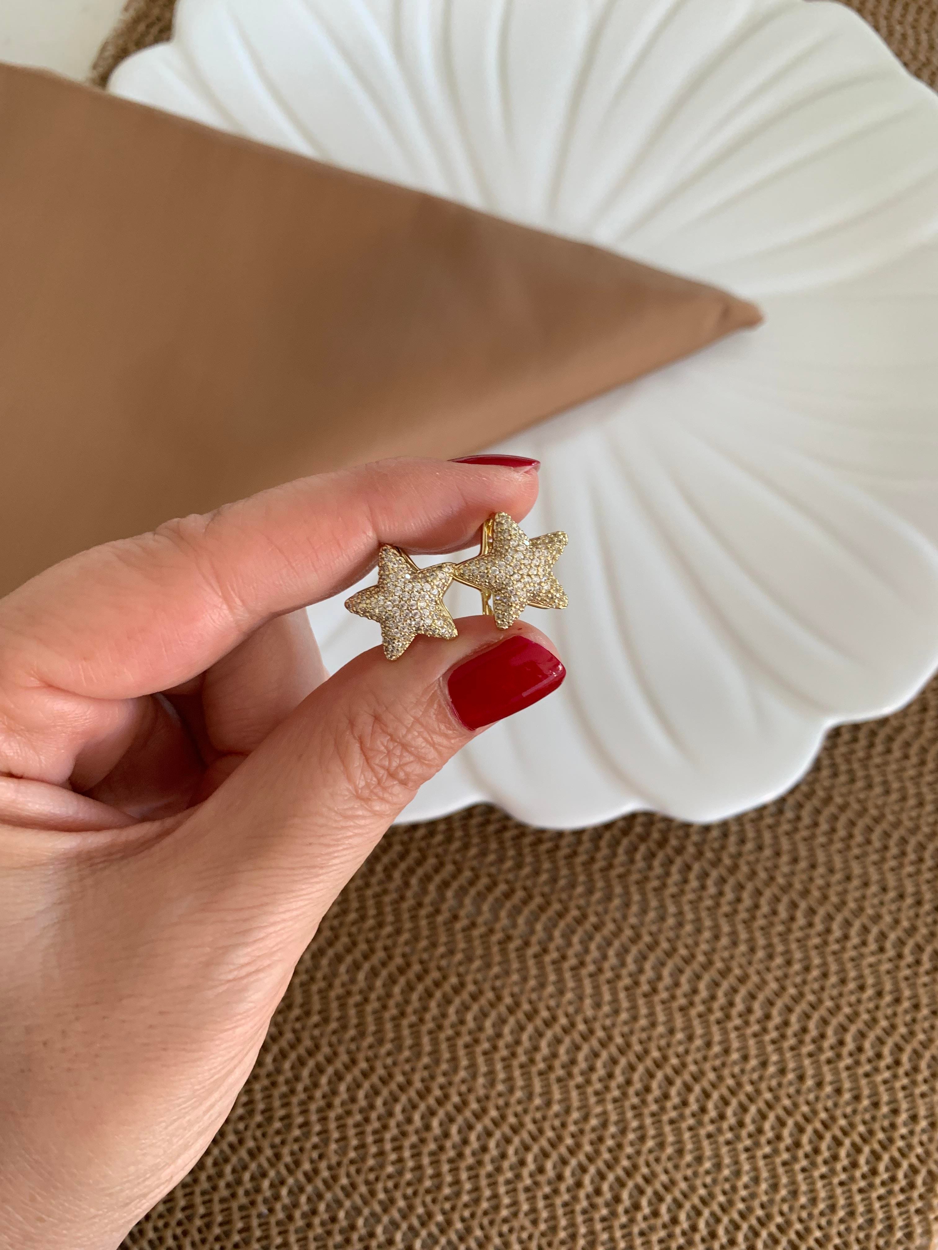 Vip Gold Zirkon Taşlı Yıldız Küpe