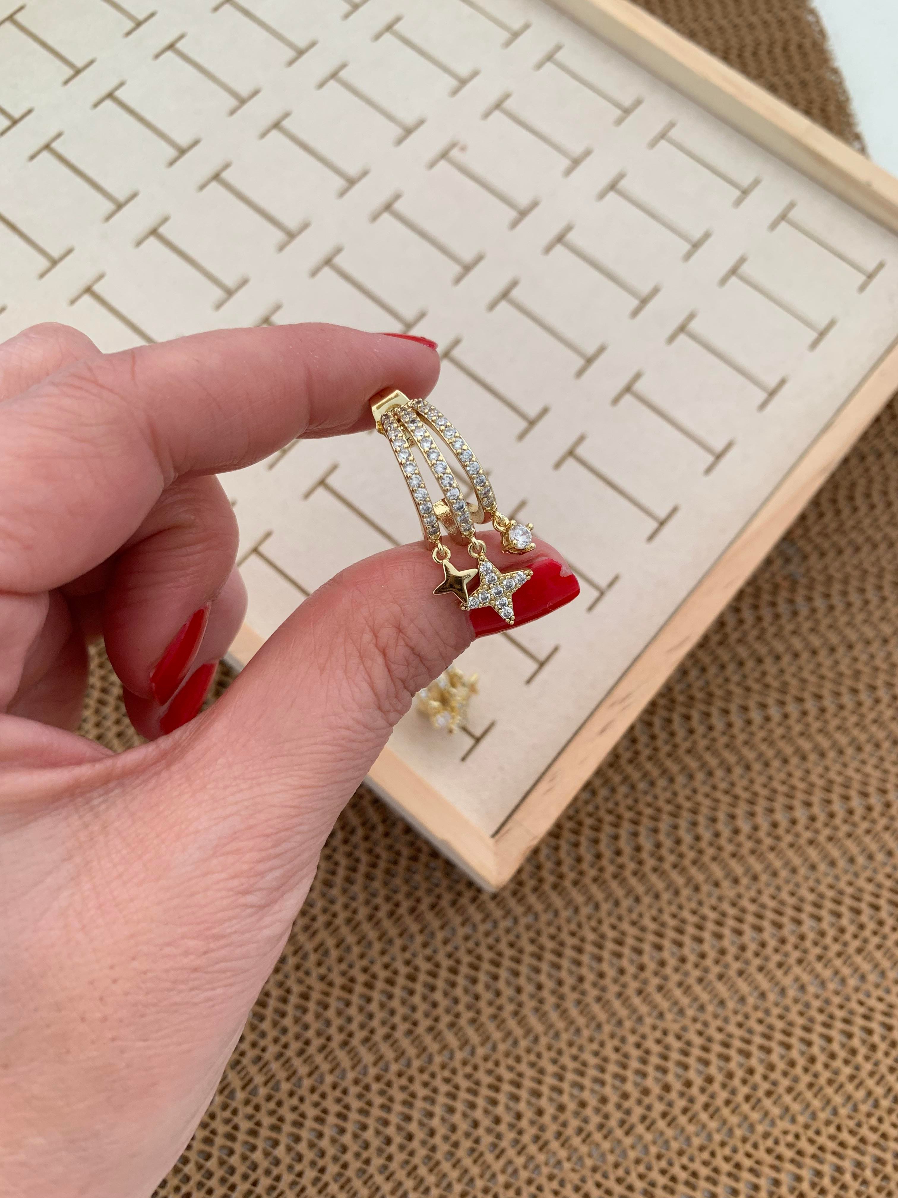 Vip Gold Zirkon Taşlı Yıldız Sallantılı Ay Tasarım Küpe