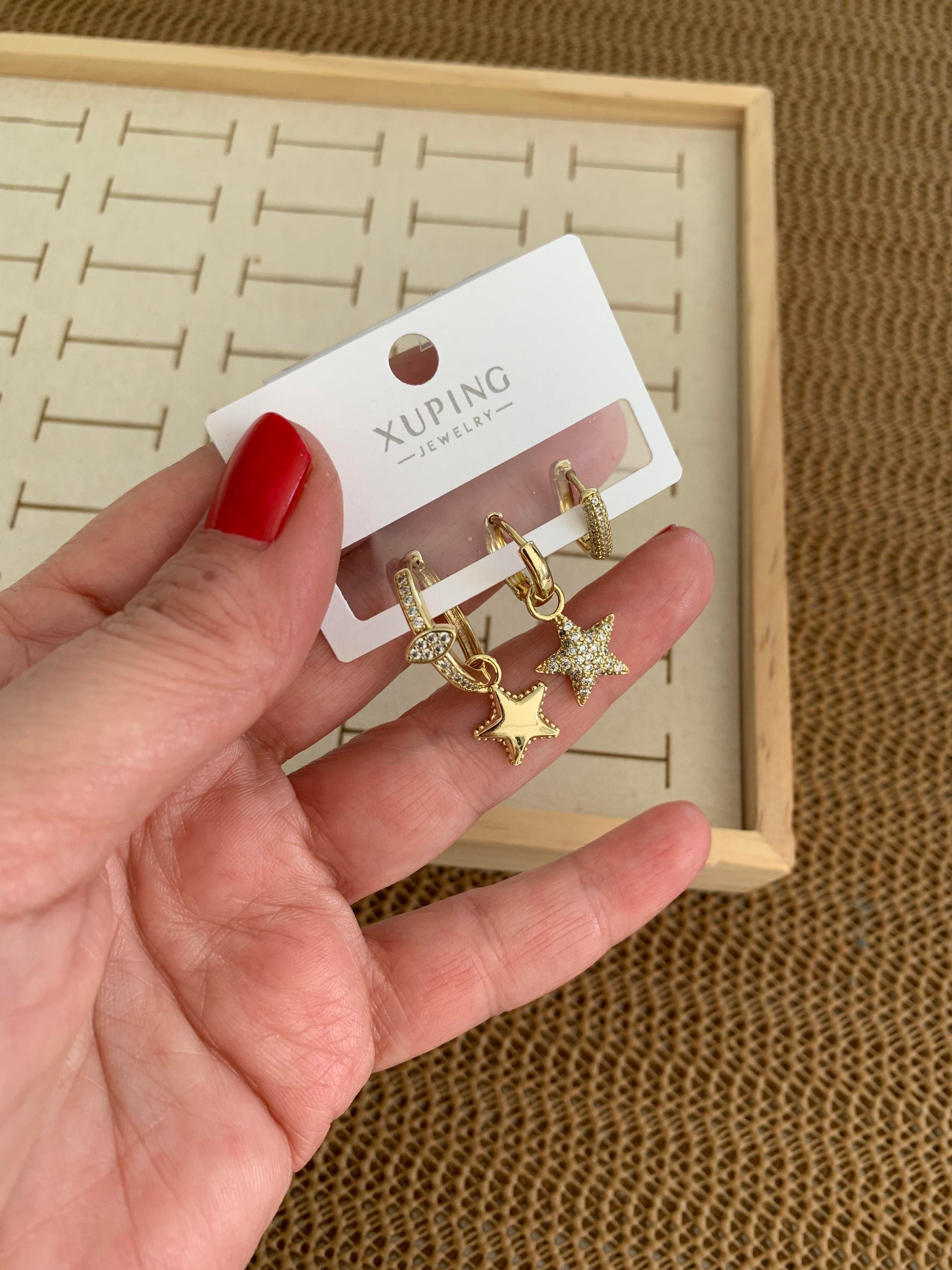 Vip Gold Zirkon Taşlı Yıldız Üçlü Set Küpe