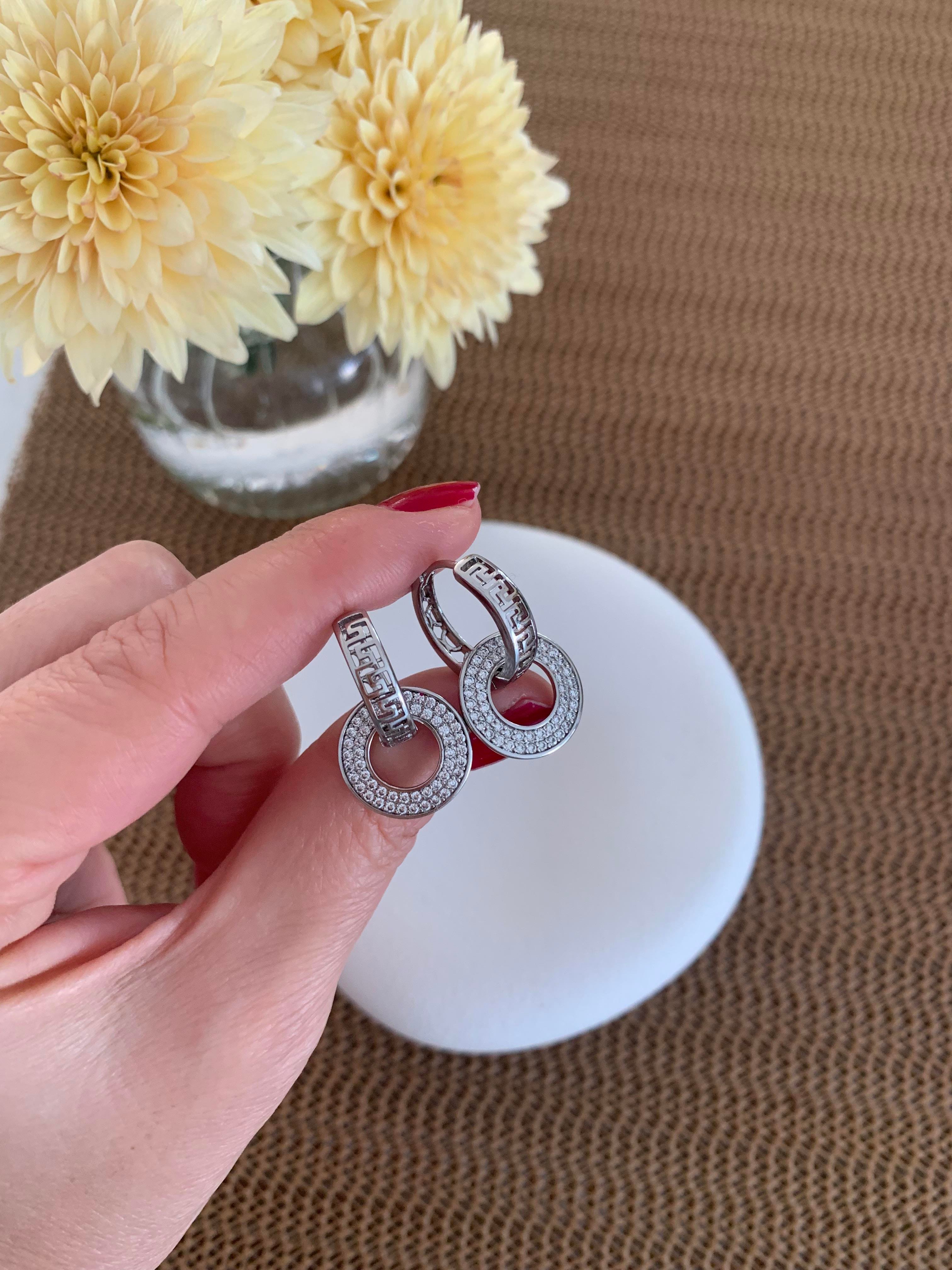 Vip Gümüş Zirkon Taş Daire Sallantılı S Sıralı Halka Küpe