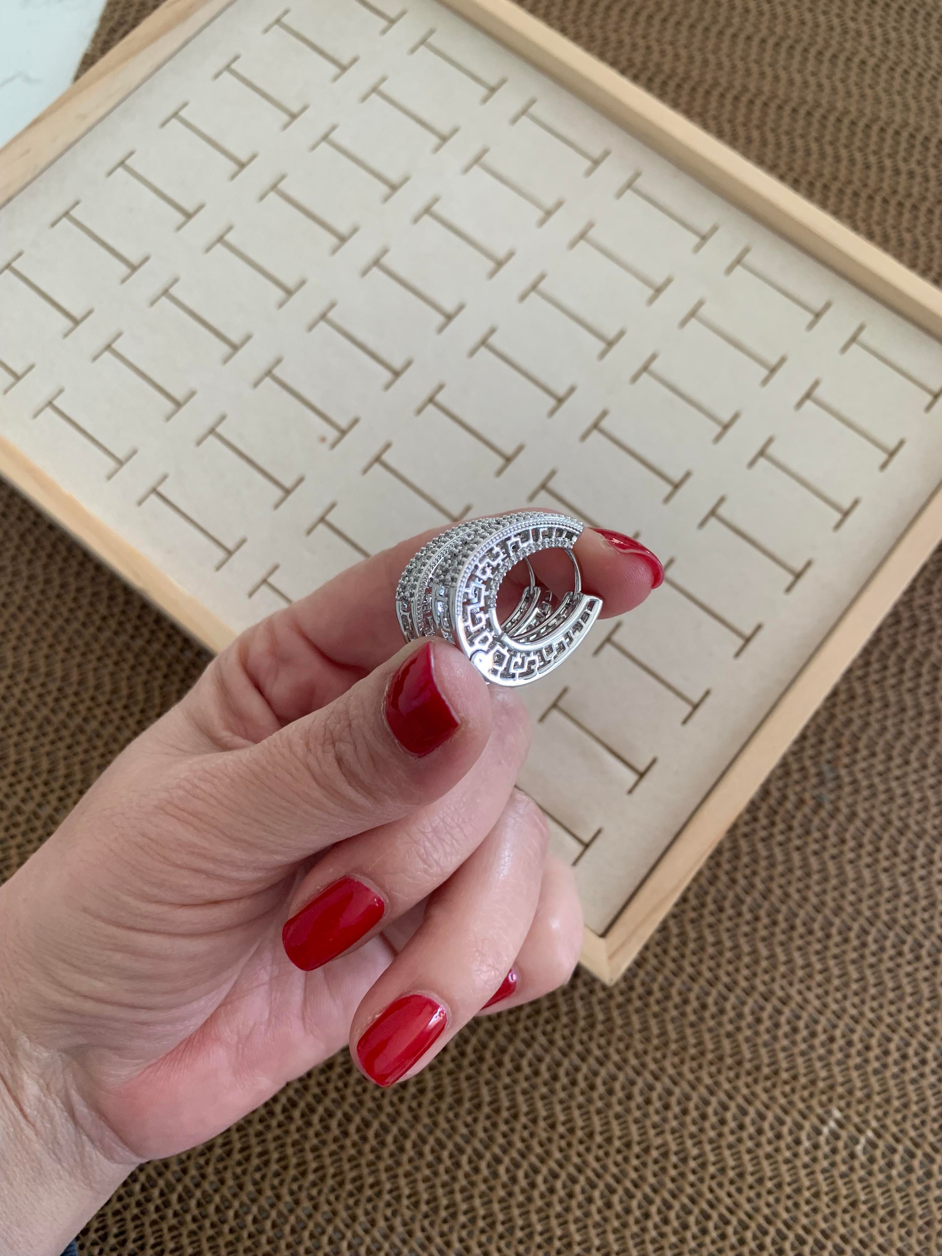 Vip Gümüş Zirkon Taşlı Tasarım Oval Küpe