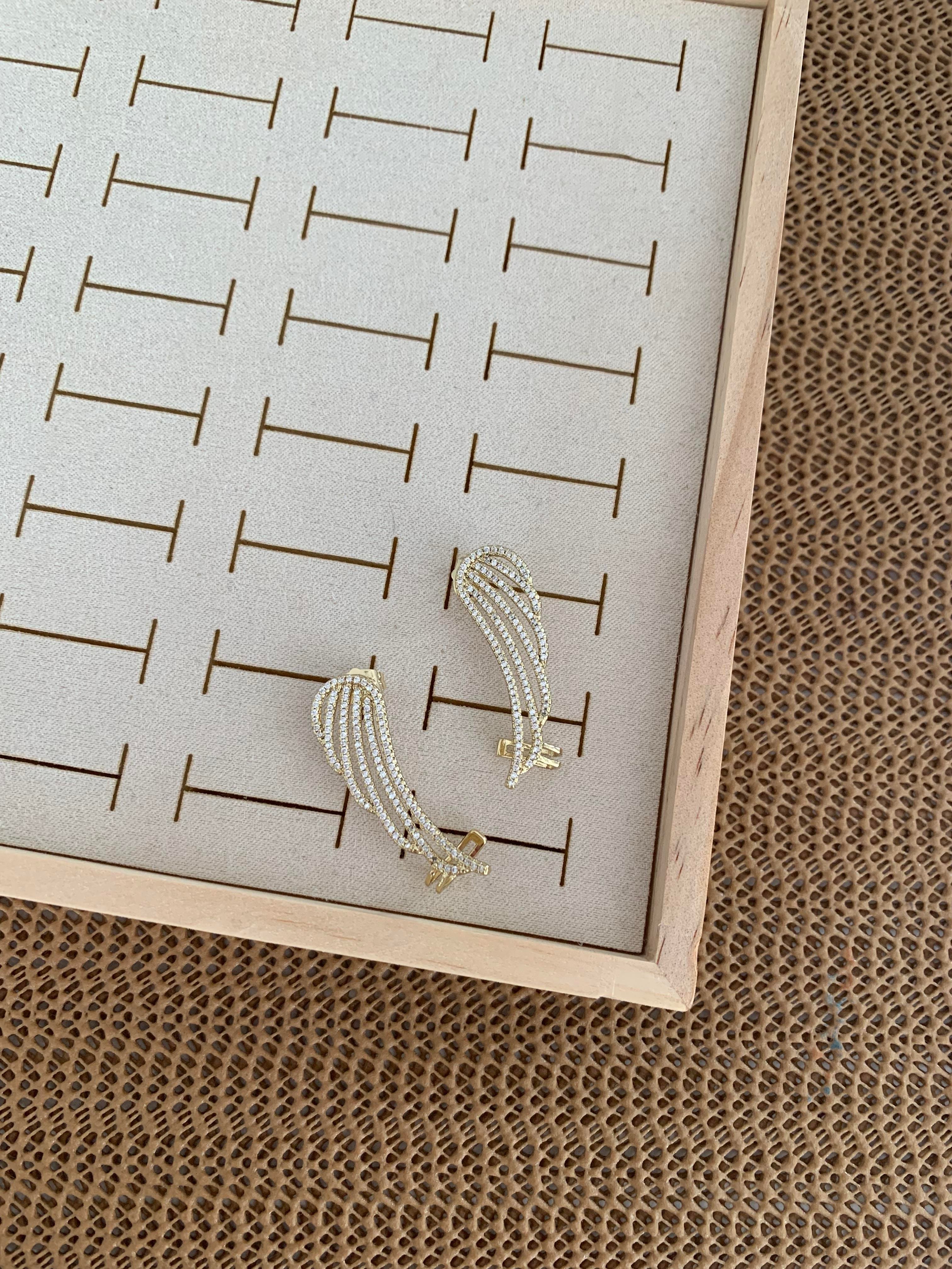 Vip Komple Gömme Zirkon Taşlı Melek Kanadı Tasarım Küpe