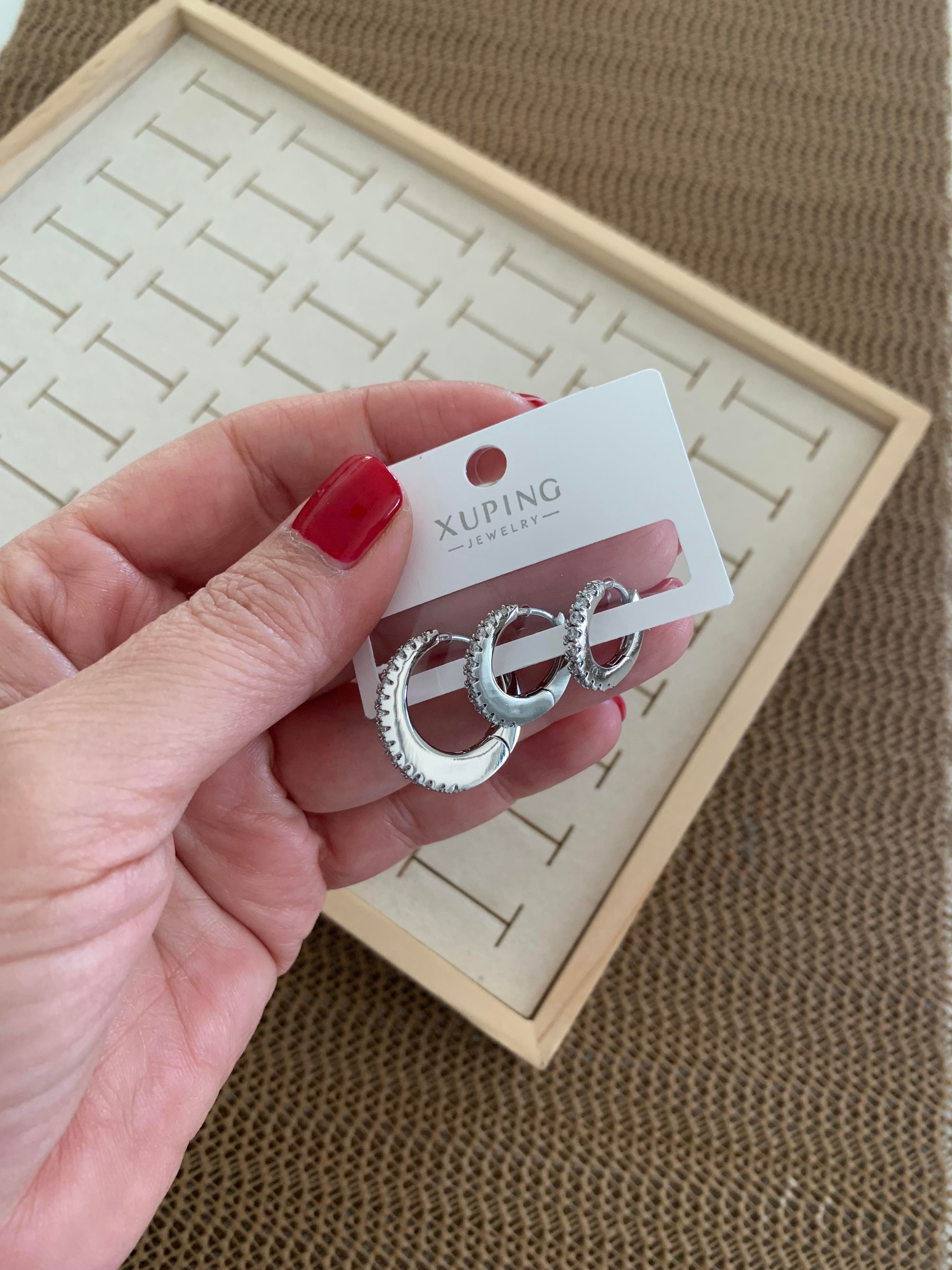 Vip Zirkon Taşlı Su Yolu Sıralı Üçlü Set Oval Küpe
