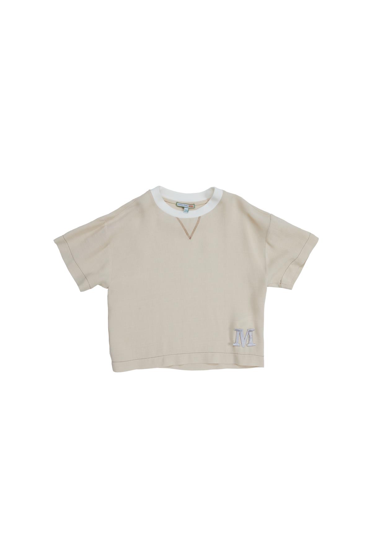 Aplike Nakış Detaylı Bej T-Shirt