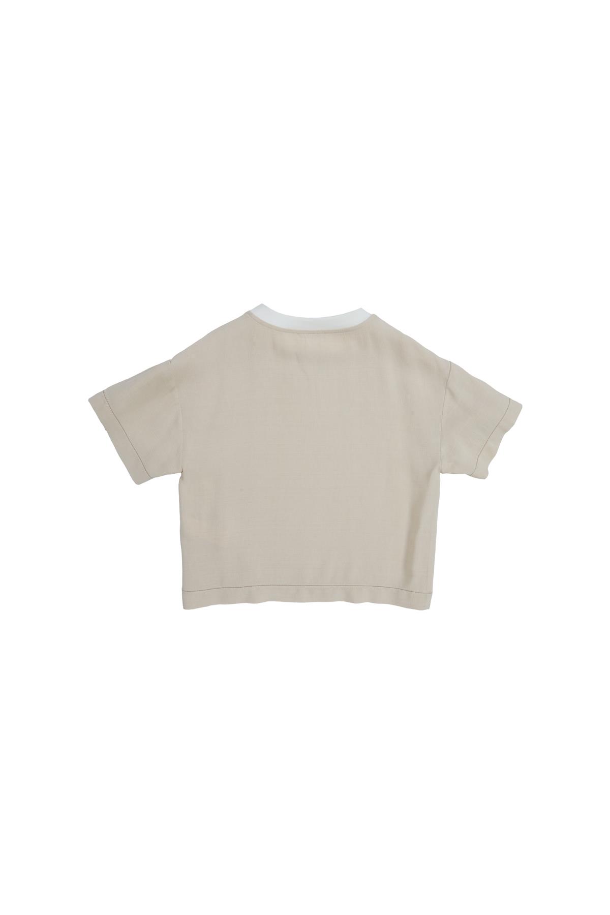 Aplike Nakış Detaylı Bej T-Shirt