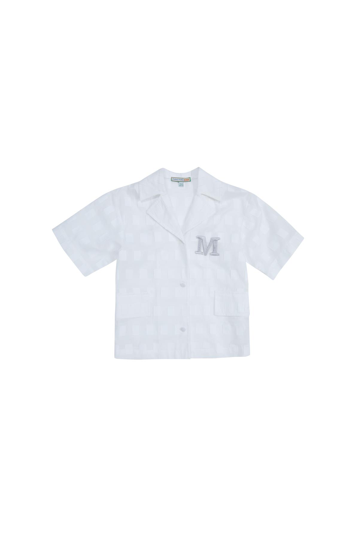 Aplike Nakışlı Yarım Kollu Beyaz Gömlek