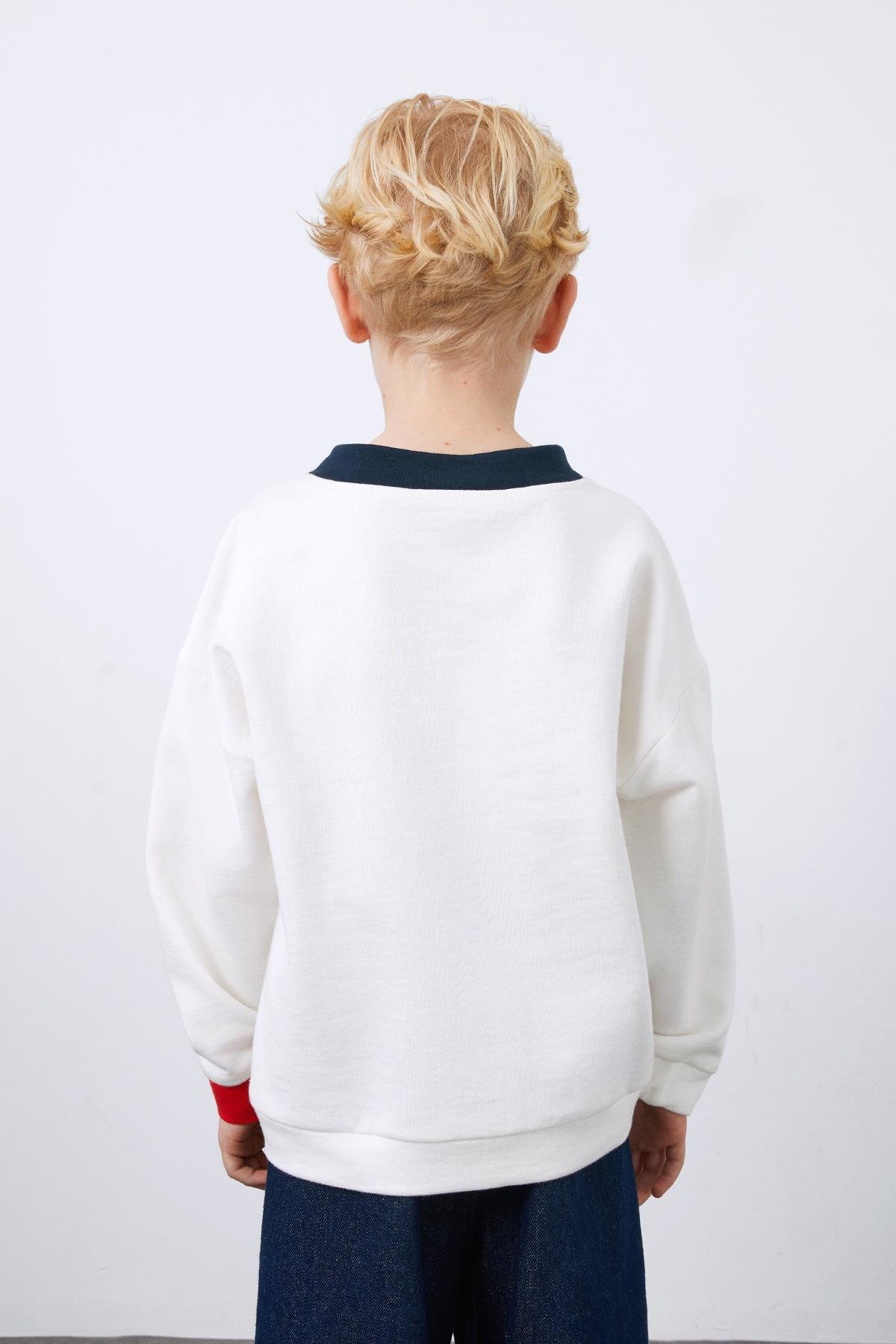Ecru Boy's Sweatshirt with Applique and Garni Detail