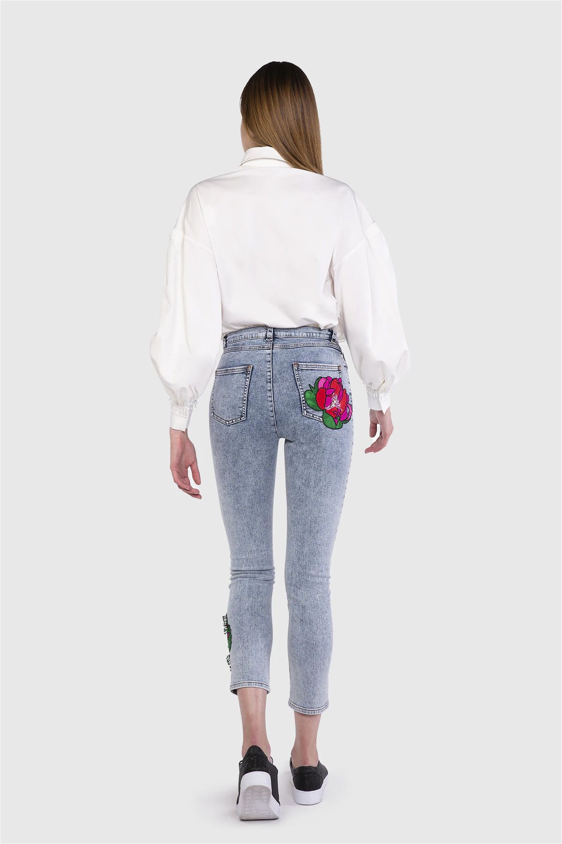 Aplikeli Skinny Jean Mavi Pantolon