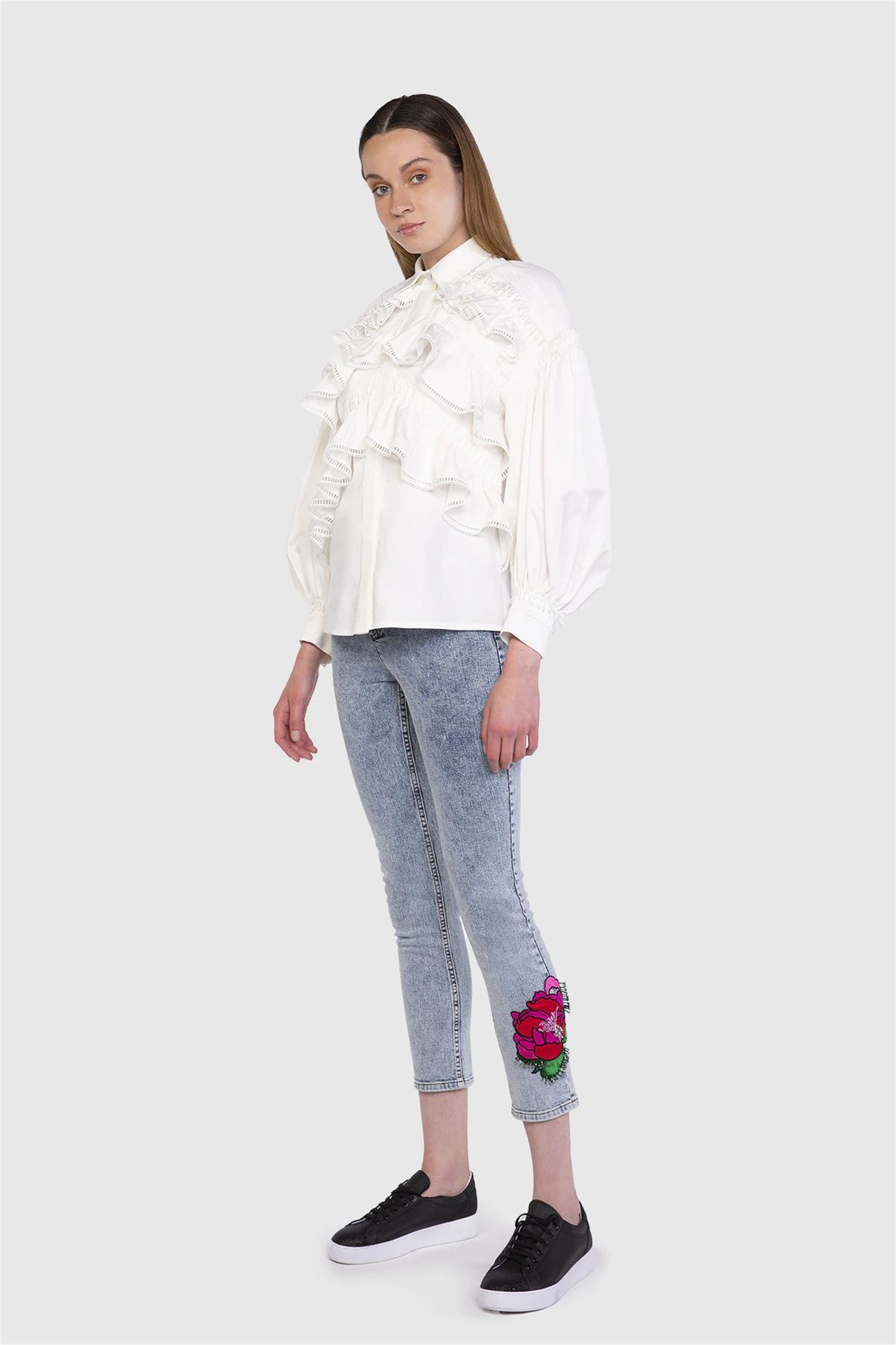 Aplikeli Skinny Jean Mavi Pantolon