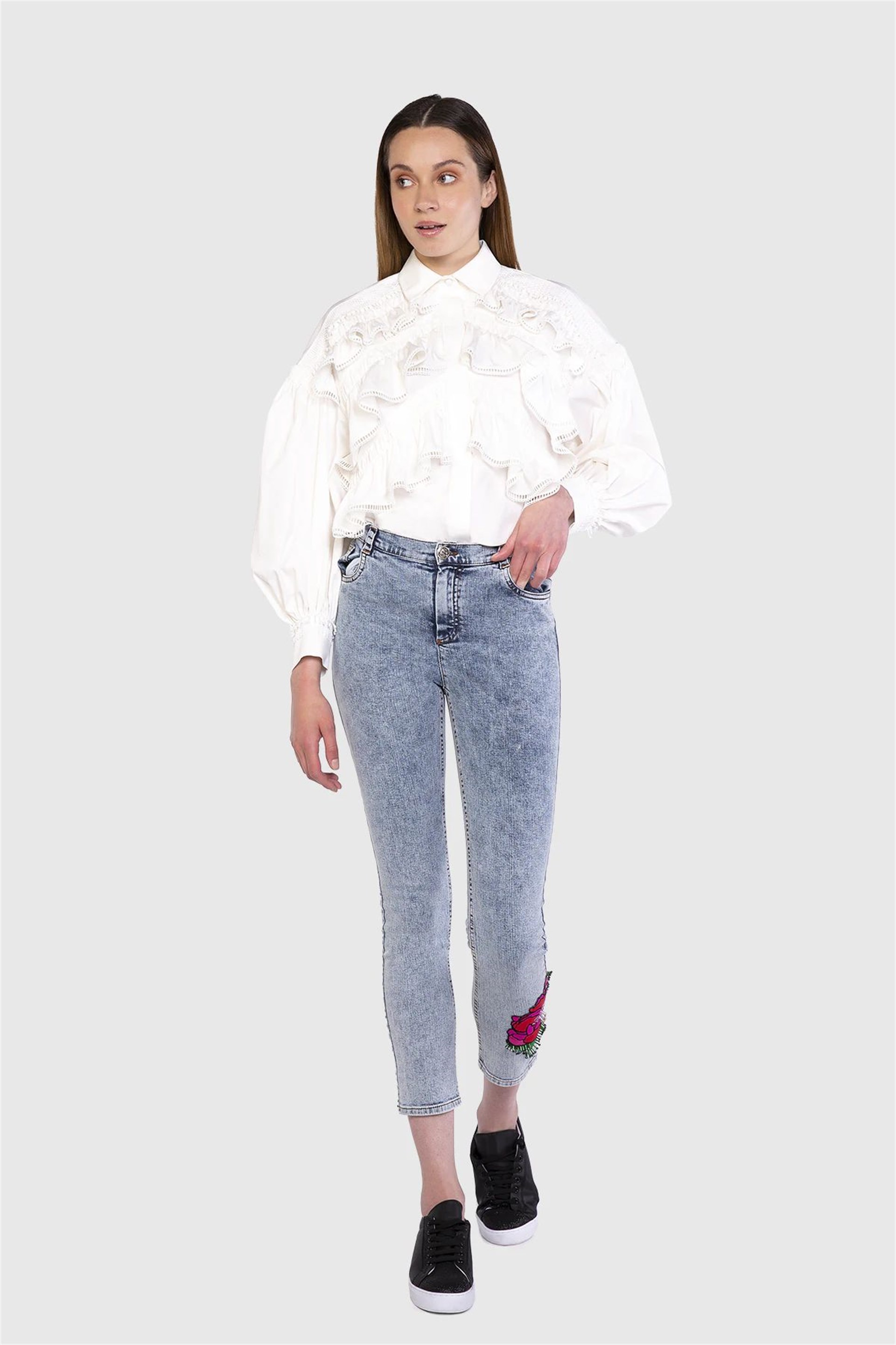 Aplikeli Skinny Jean Mavi Pantolon