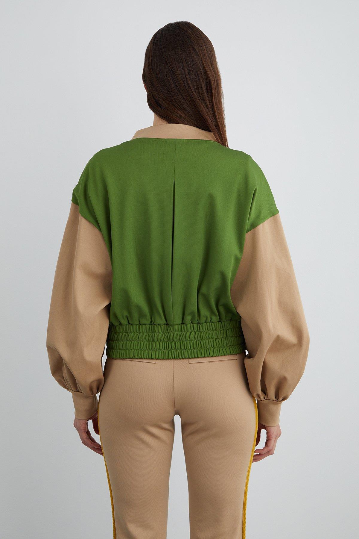 Appliqué Embroidery Detail Drawstring Neck Cuffed Jacket