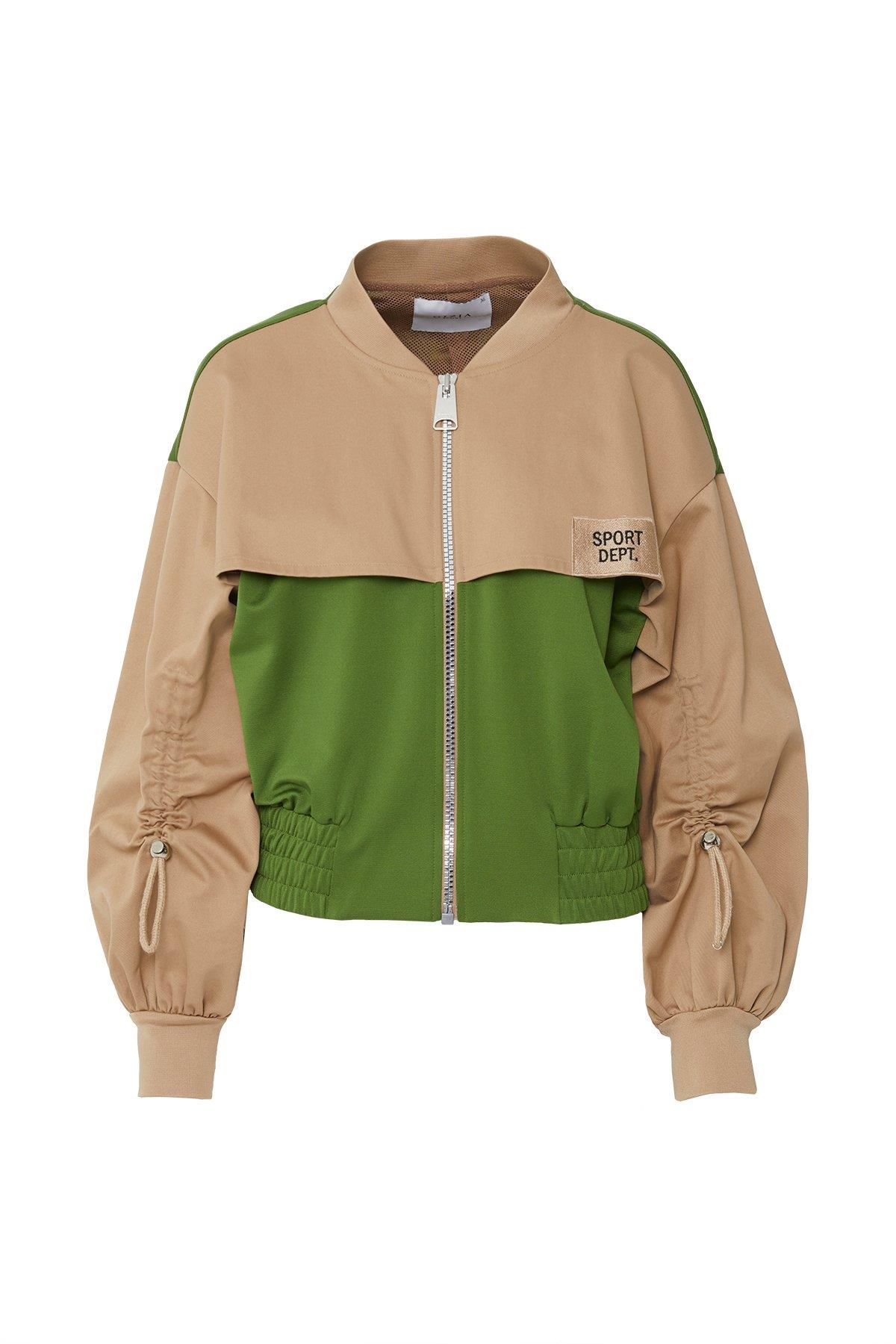 Appliqué Embroidery Detail Drawstring Neck Cuffed Jacket