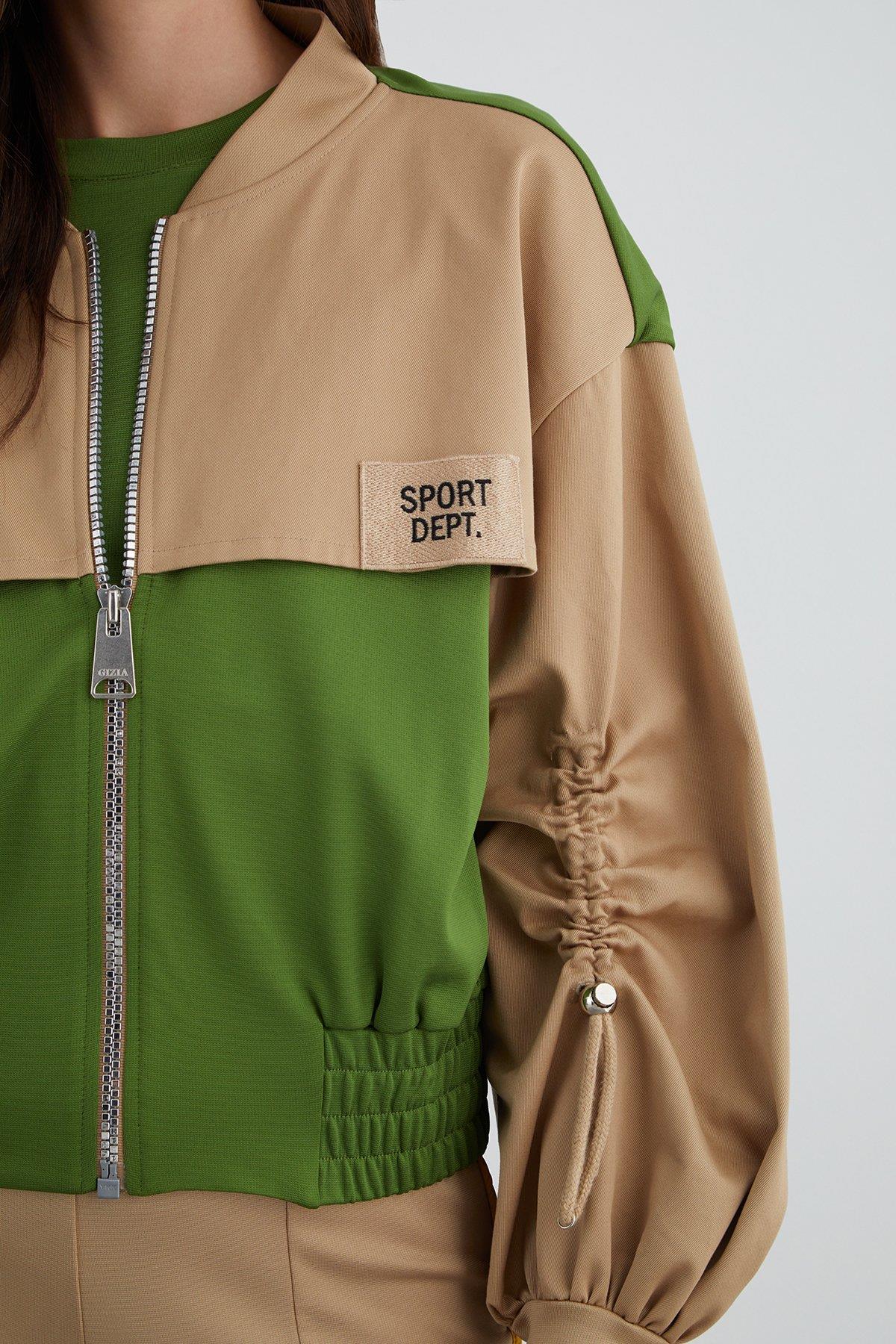 Appliqué Embroidery Detail Drawstring Neck Cuffed Jacket