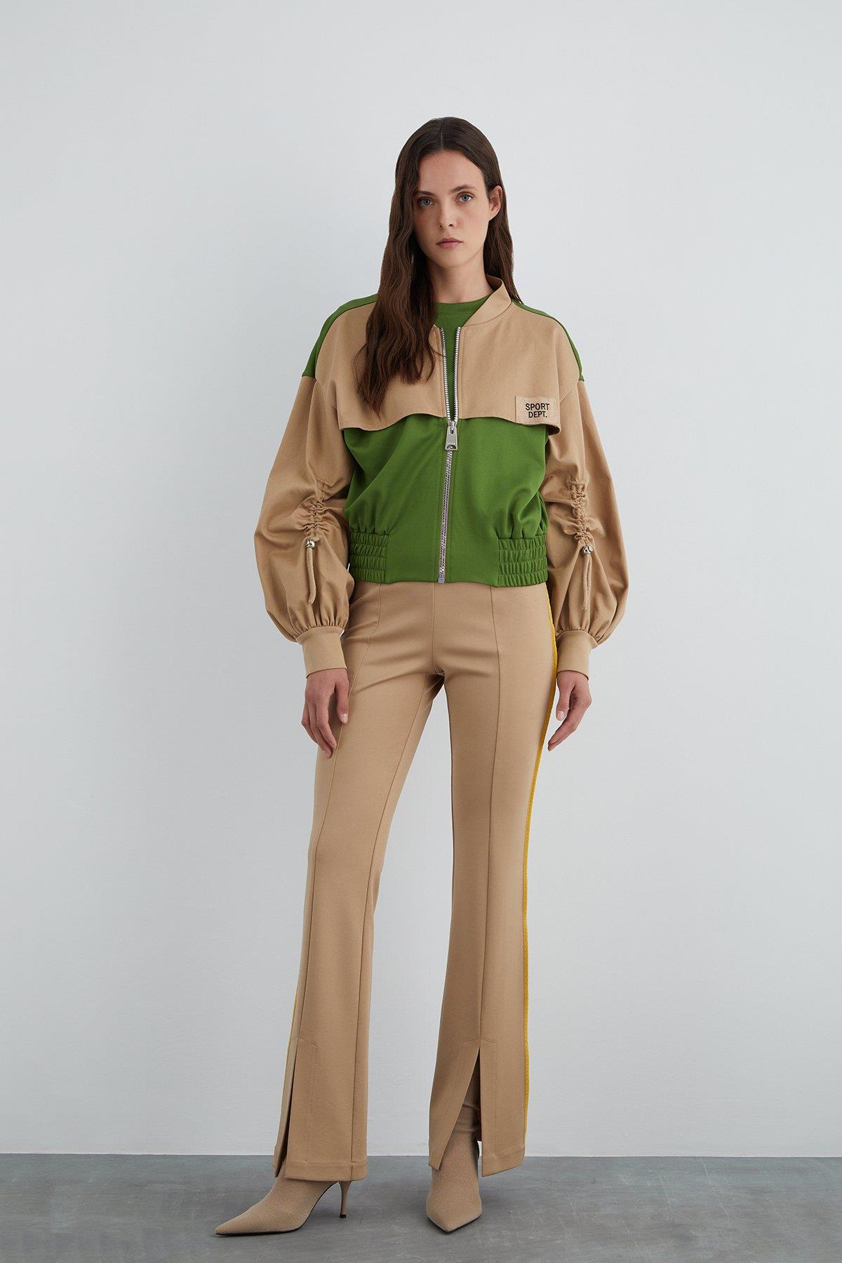Appliqué Embroidery Detail Drawstring Neck Cuffed Jacket