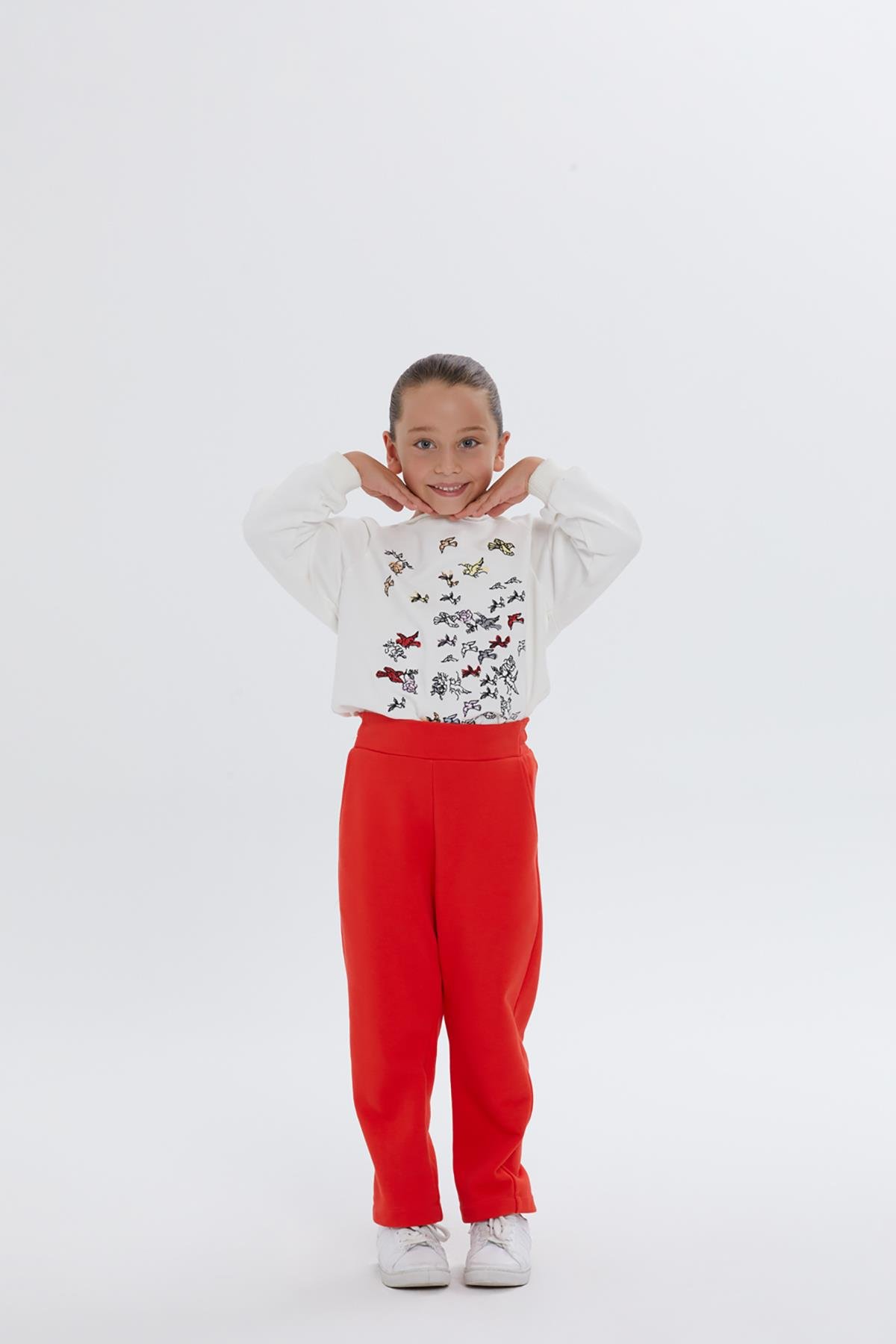 Red Pants for Girls with Elastic Back Waist and Pockets