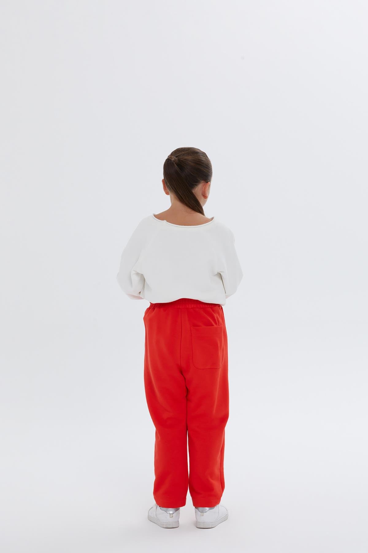 Red Pants for Girls with Elastic Back Waist and Pockets