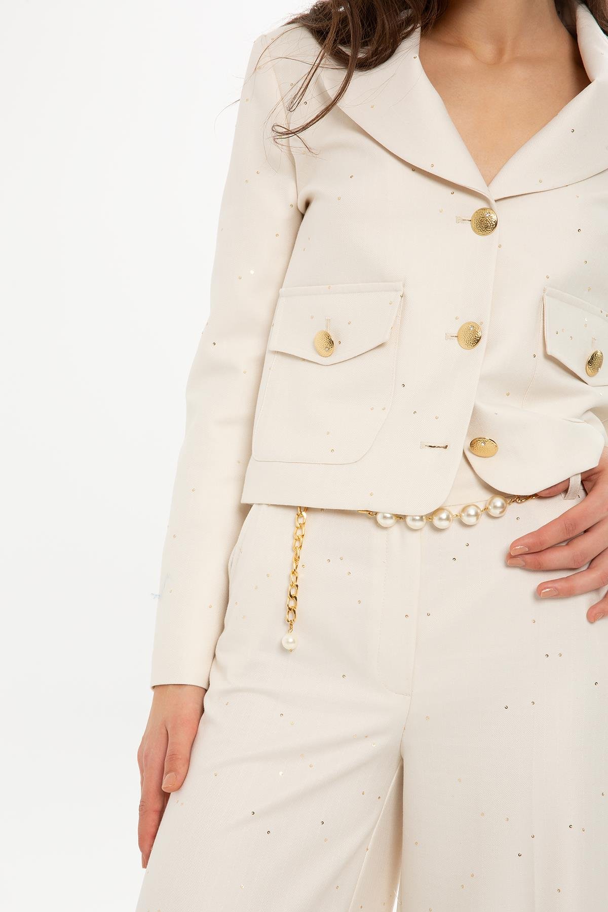 ARKADAN DÜĞMELİ FLETOLU CEKET VE PALAZZO TAKIM