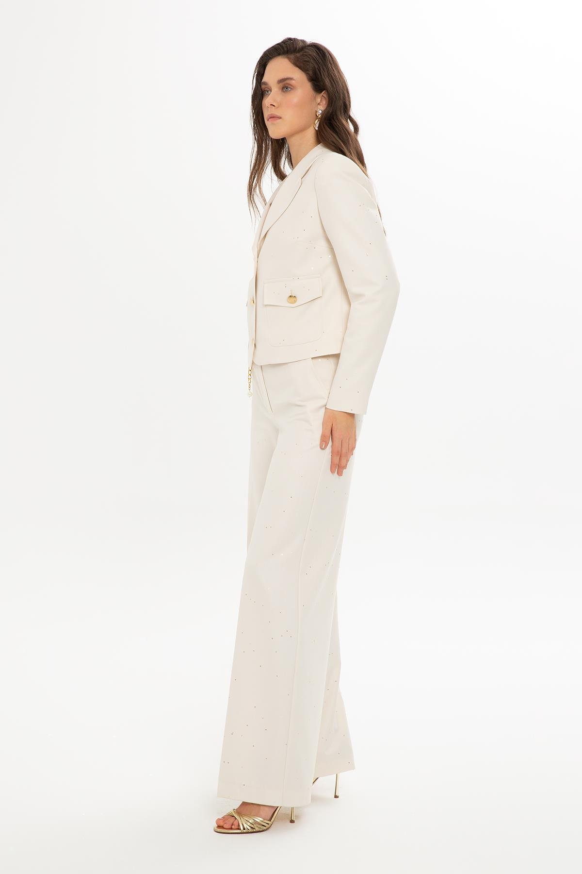 ARKADAN DÜĞMELİ FLETOLU CEKET VE PALAZZO TAKIM