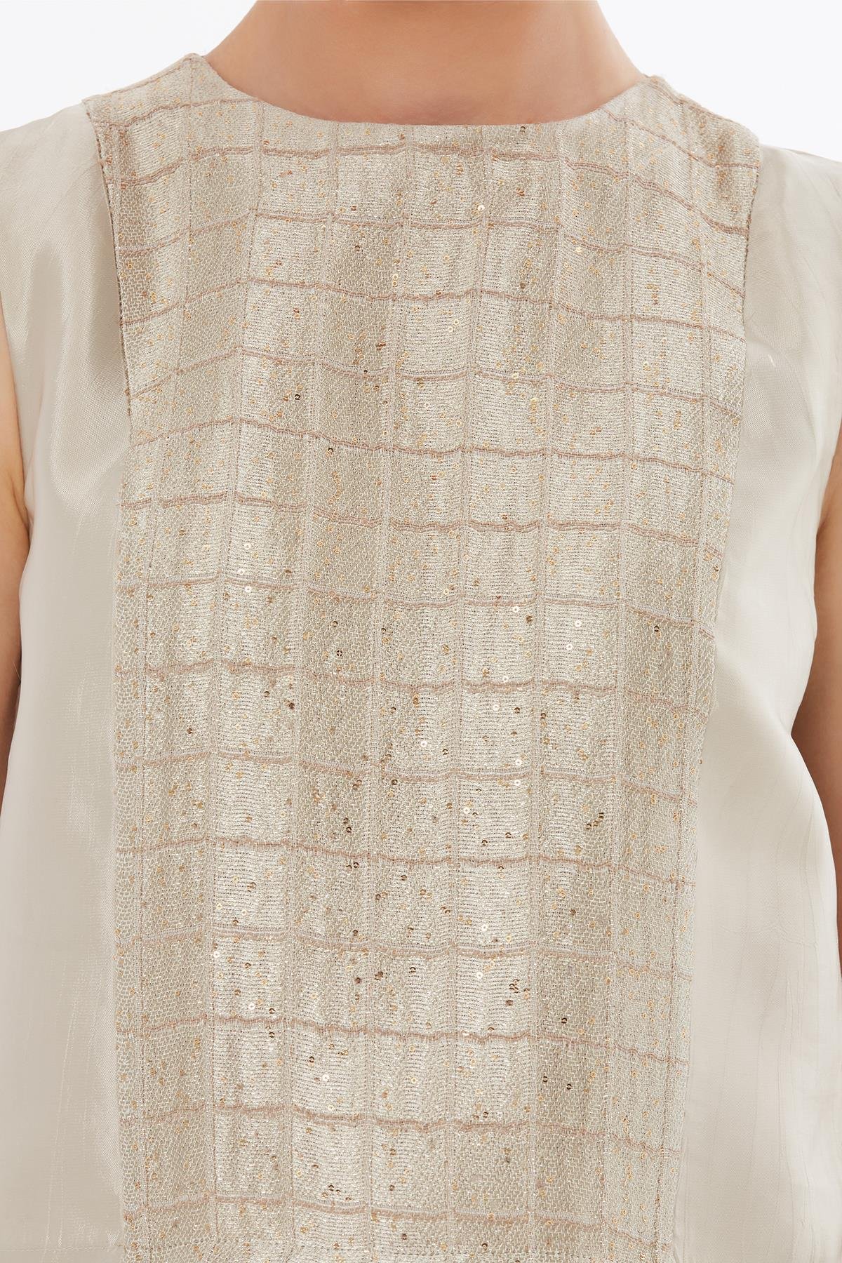 Beige Asymmetric Sequin Blouse